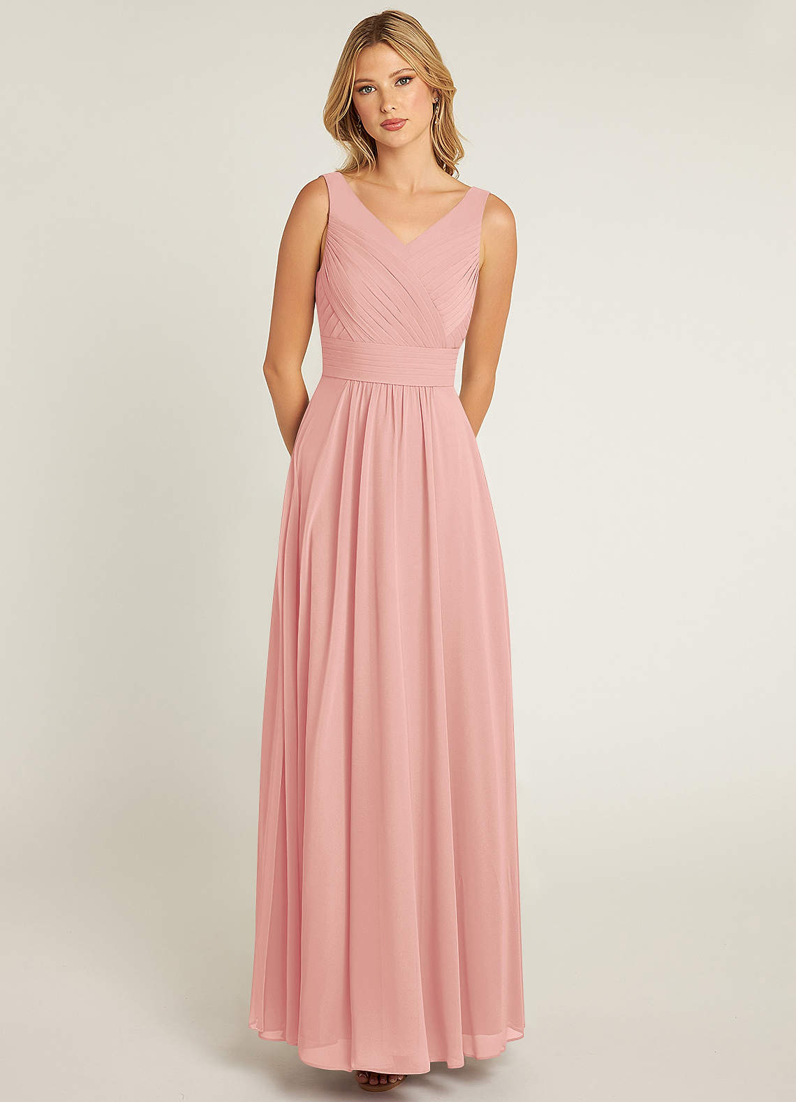 Azazie Pierrette At-home Try On Dresses Agave A-Line Pleated Chiffon Dress image1