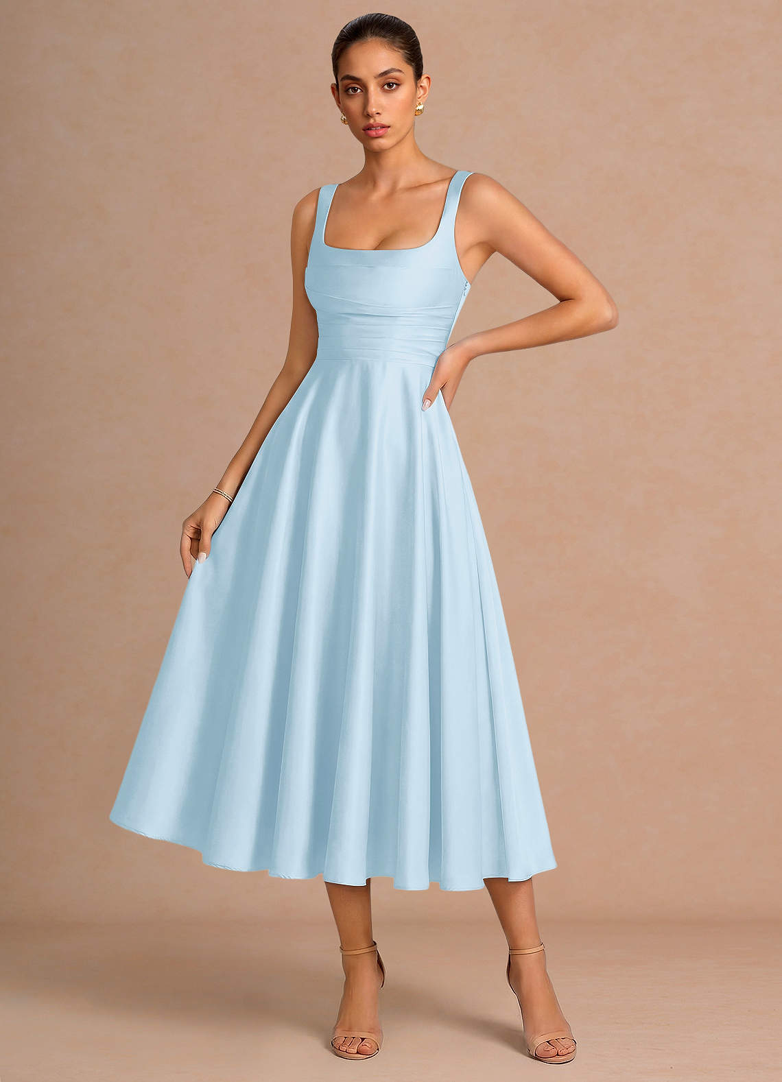 light blue midi dress formal Sky Blue Tea Length Dress