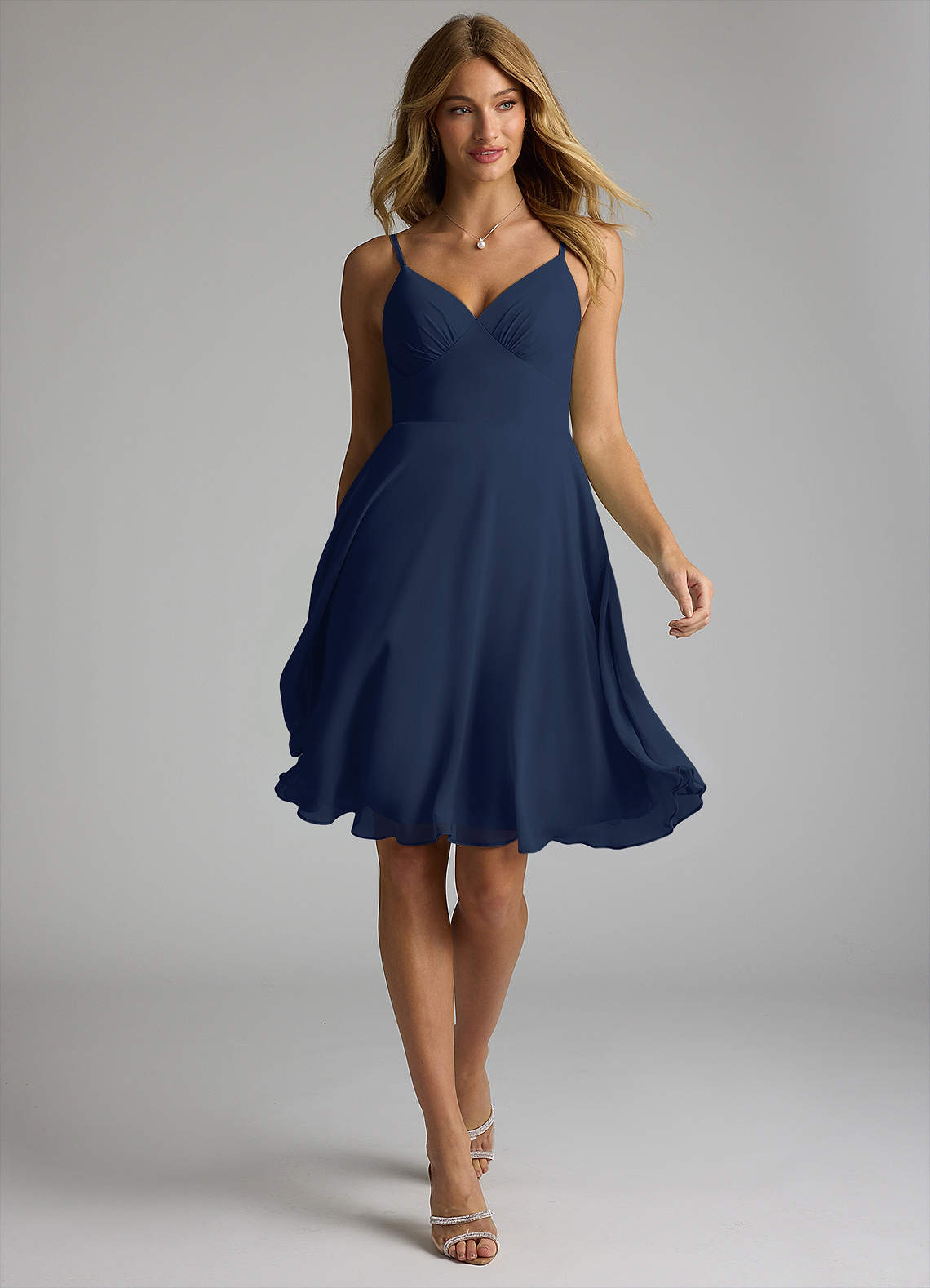 Navy knee length bridesmaid dresses best sale