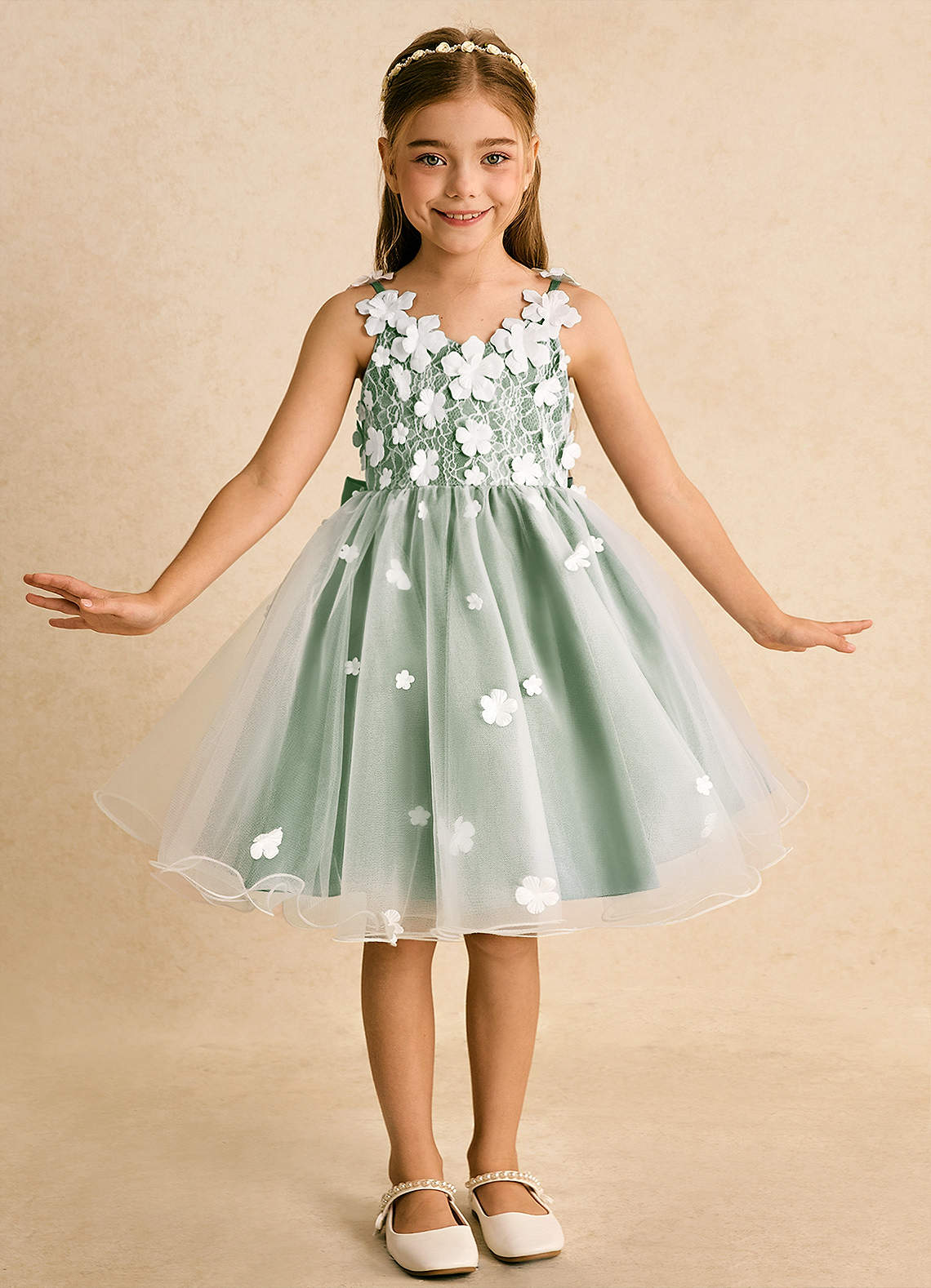 Azazie Junebug Flower Girl Dresses Ivory Matcha Ball-Gown Lace Tulle Dress image2