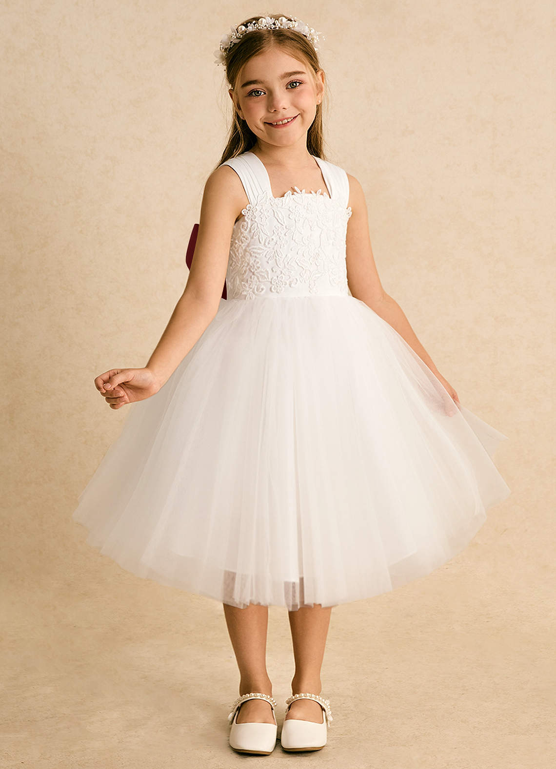 Azazie Dimple Abiti da Ragazza di Fiori Abito Principessa in Tulle Pizzo Avorio Ametista image1