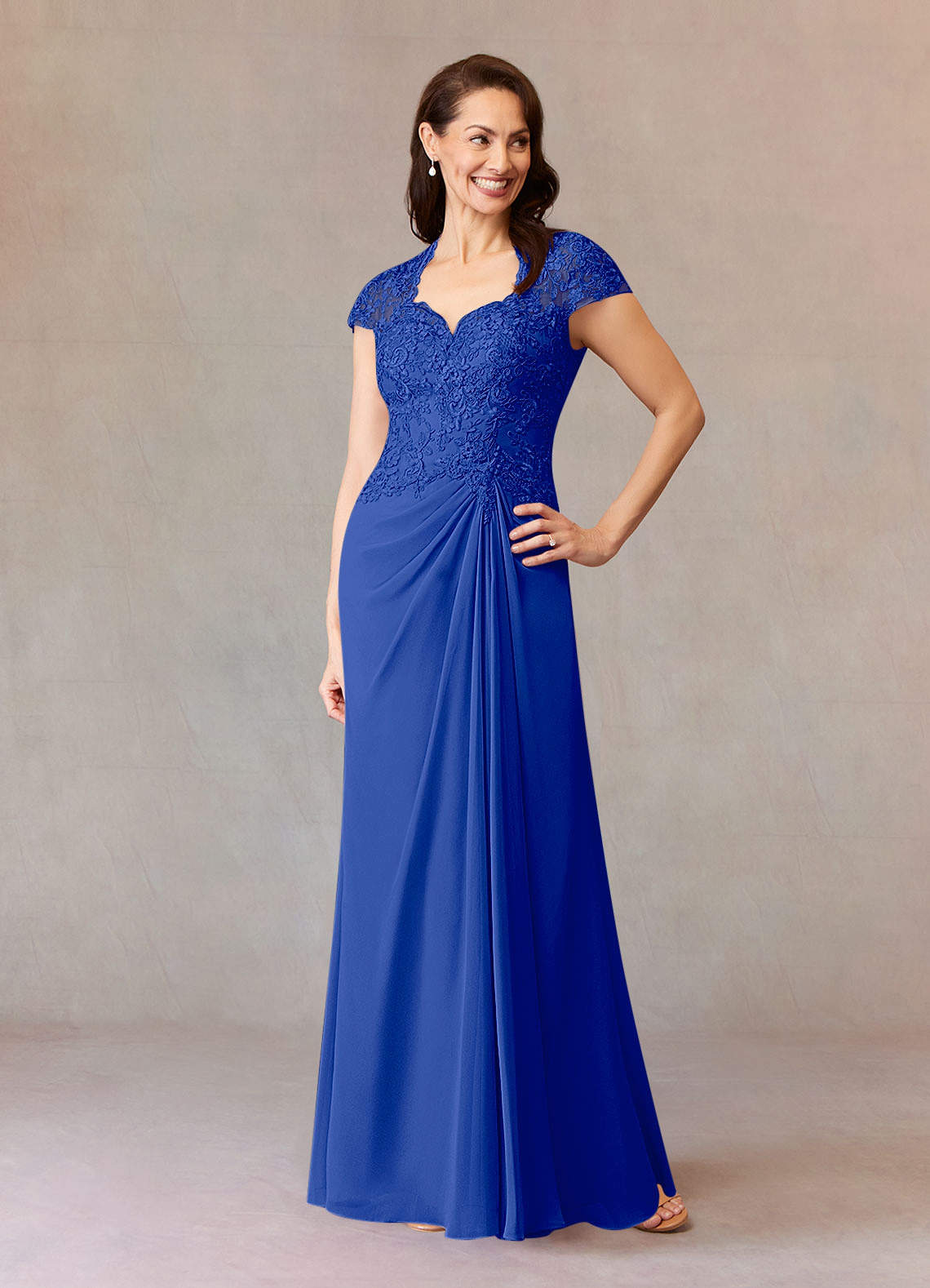 Azazie Junie Mother of the Bride Dresses Royal Blue A-Line Lace Chiffon Dress image1