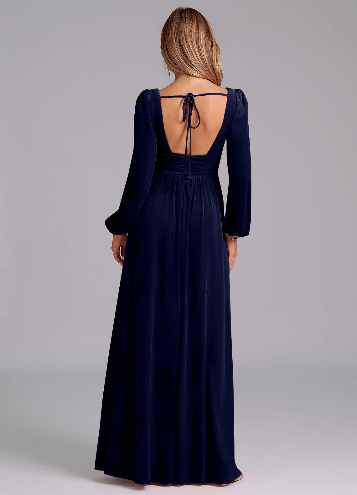 long sleeve velvet a line dress Brown Velvet A Line V-Neck Long Sleeves Formal Dress with Ruffles