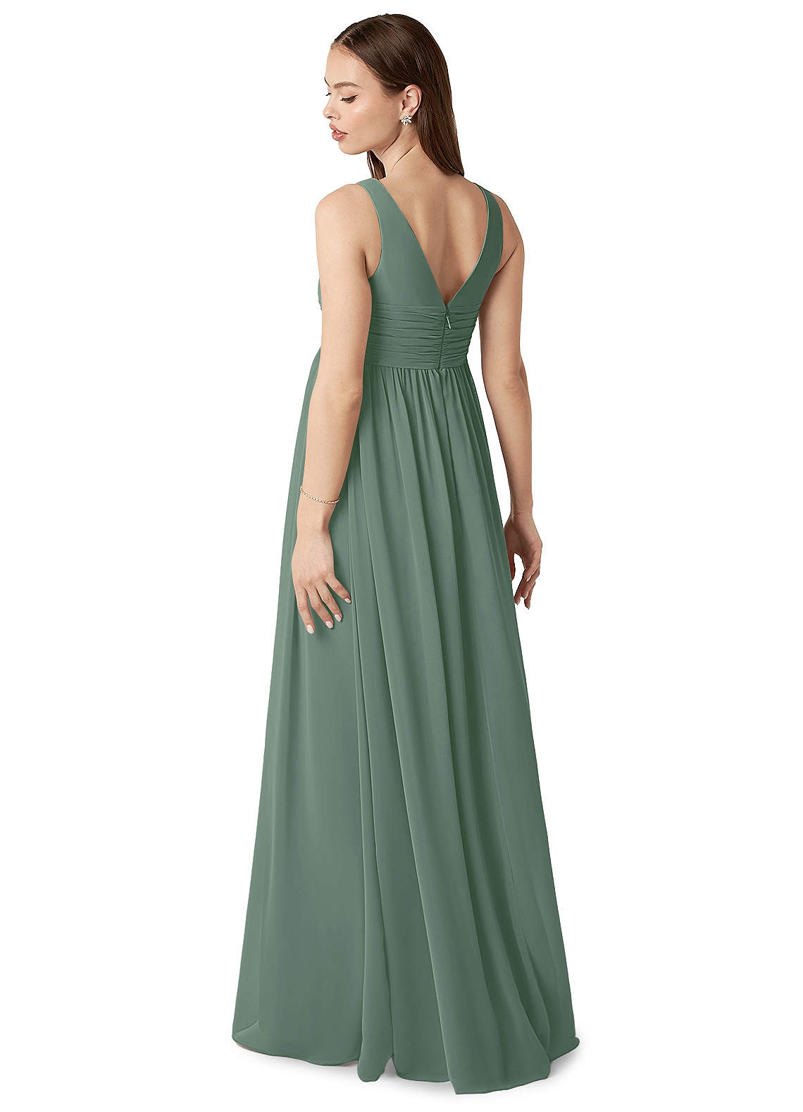 Azazie Yetta Maternity Bridesmaid Dresses A-Line V-Neck Gathered Chiffon Floor-Length Dress image4