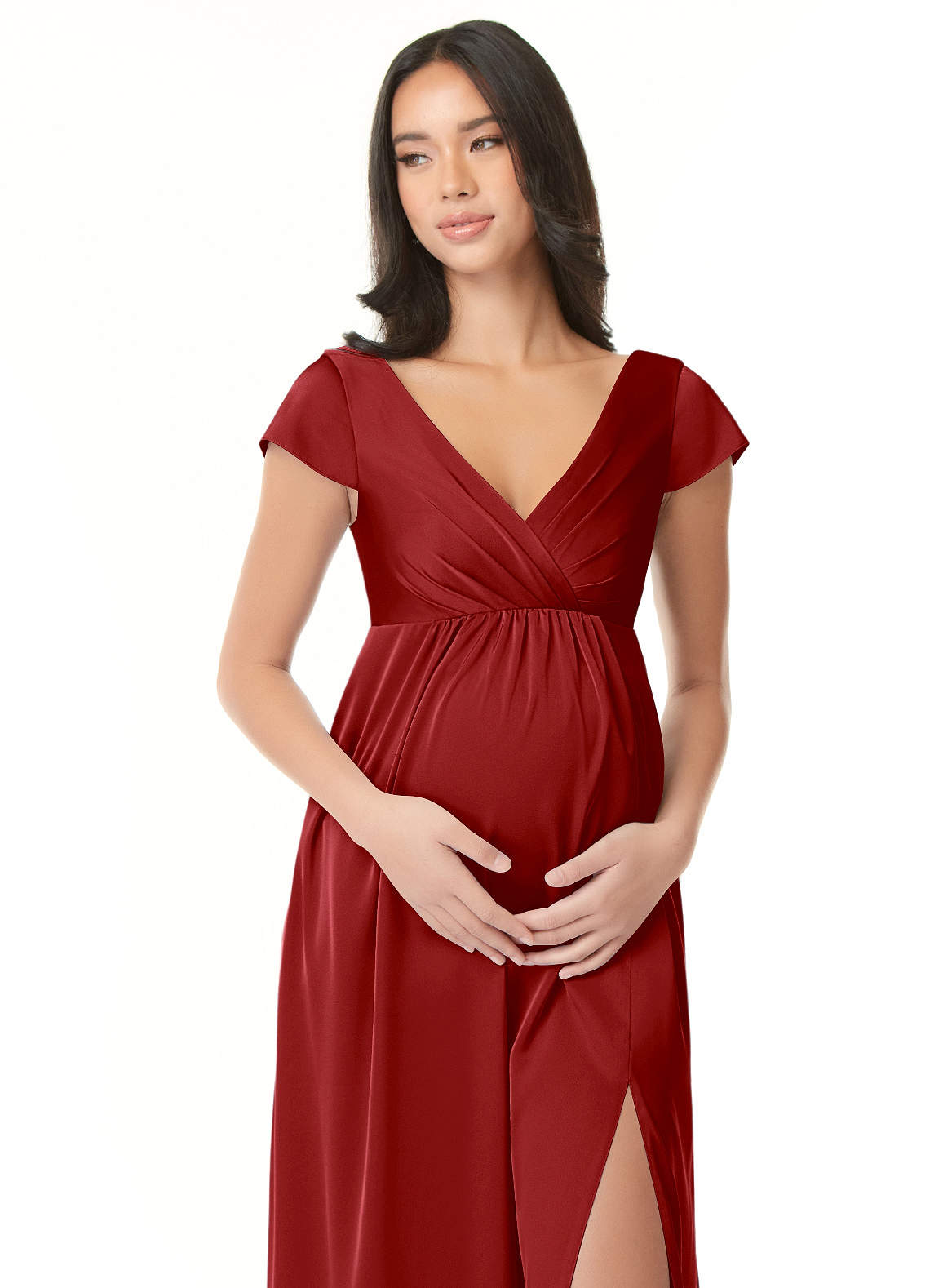 Azazie Allessia Stretch Satin Dress Pomegranate Maternity Bridesmaid Dresses  | Azazie