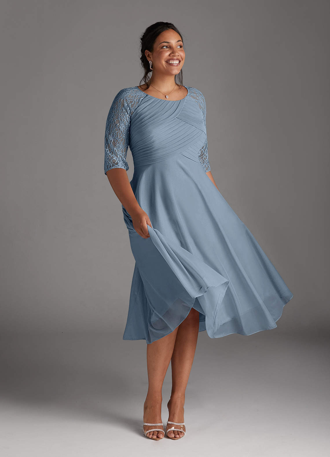 Azazie Gracelyn Mother of the Bride Dresses Dusty Blue A-Line Lace Dress image1
