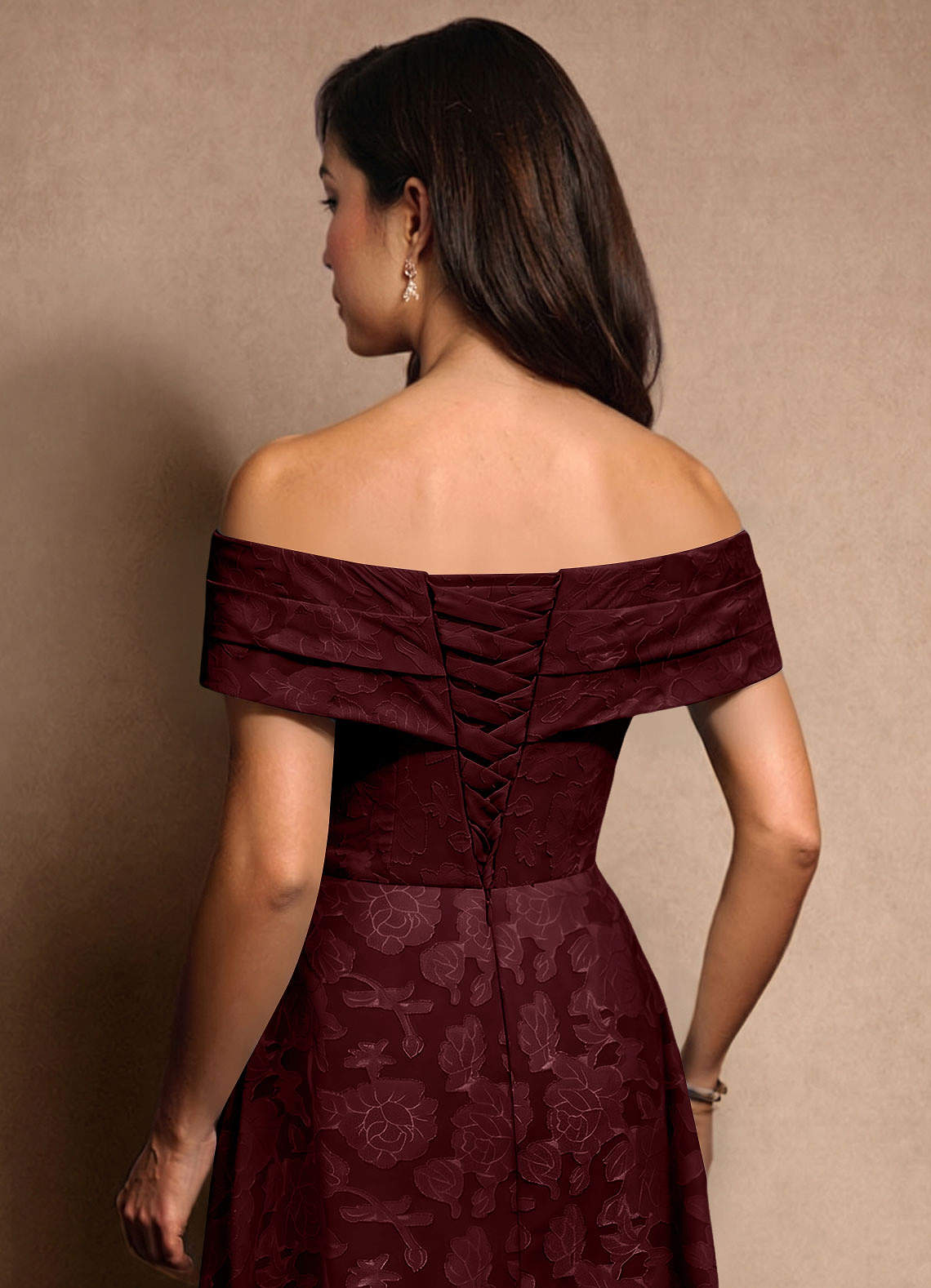 Azazie New Britain Mother of the Bride Dresses Cabernet A-Line Pleated Floral Burnout Dress image7
