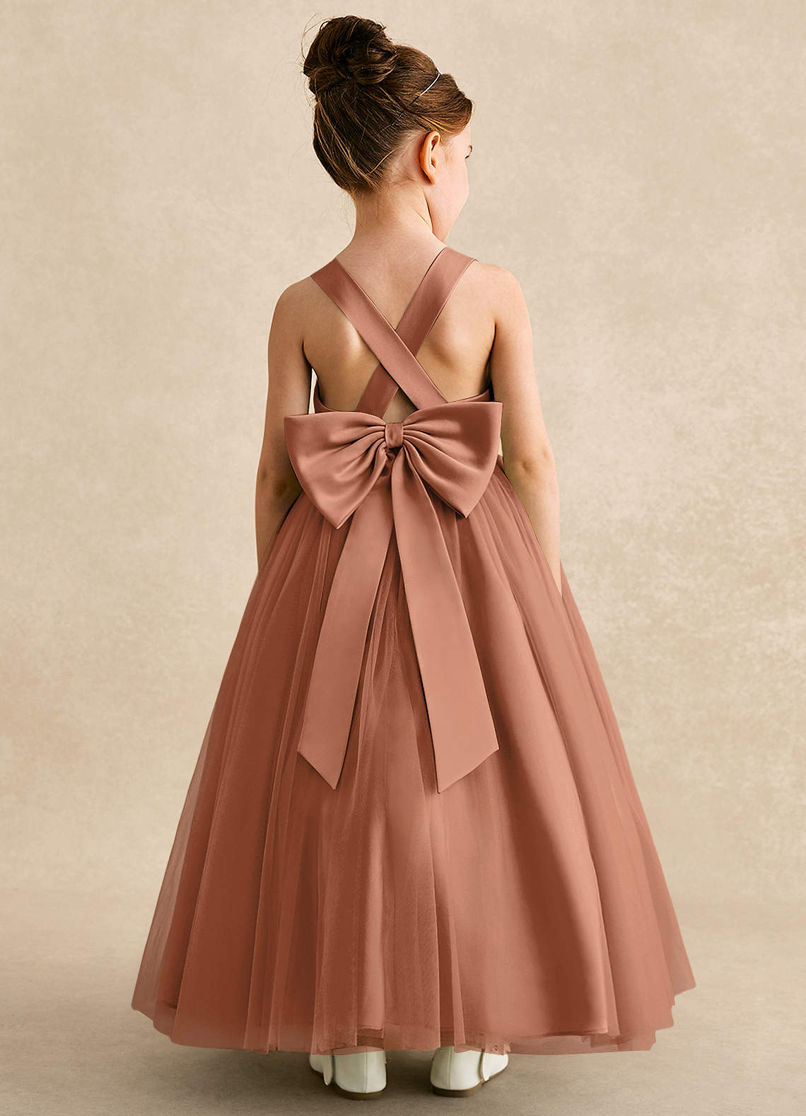Azazie Peanut Flower Girl Dresses Bronzer A-Line Strap Tulle Dress image1
