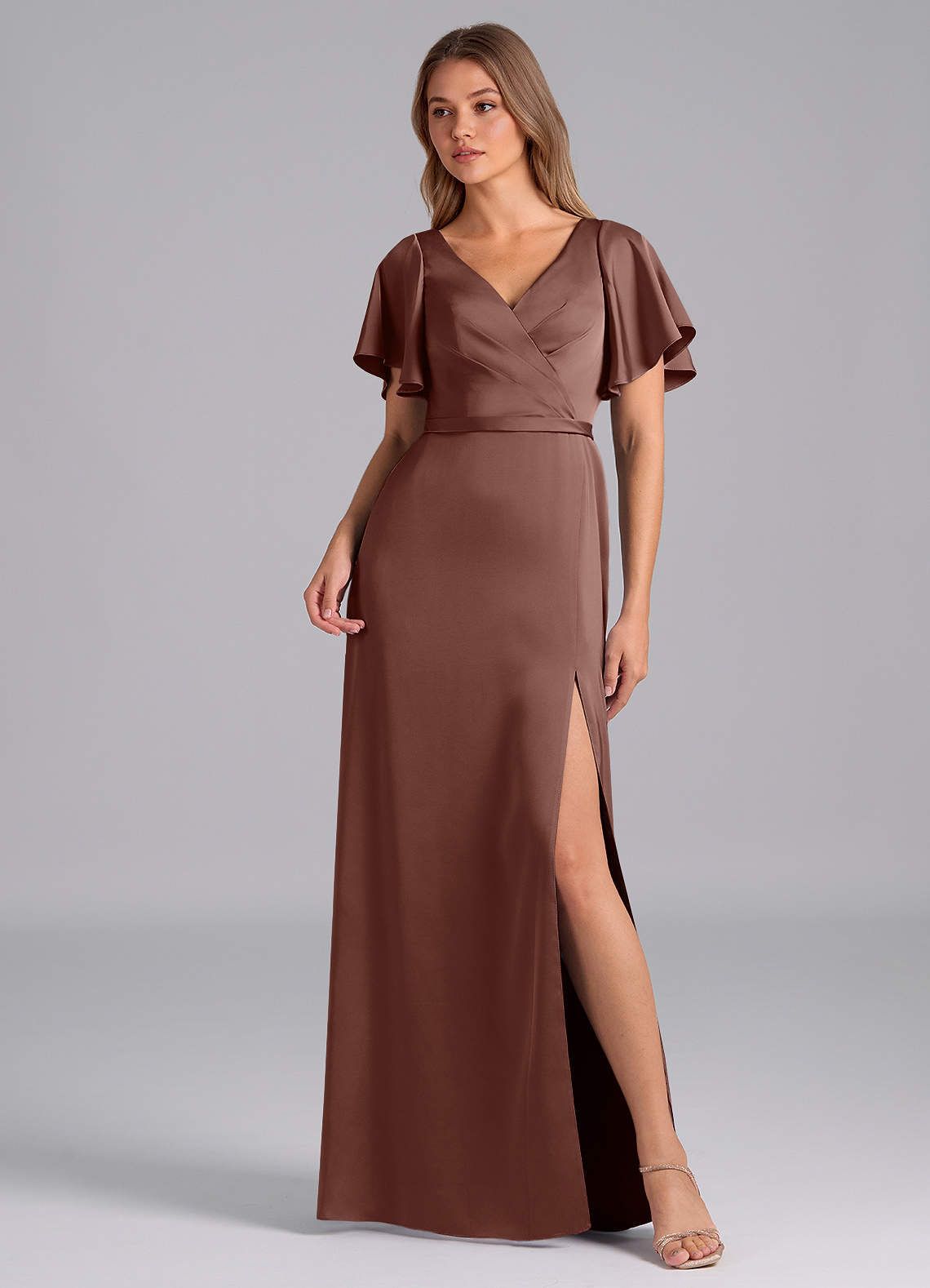 Azazie Ambrosia Ready to Ship Espresso Stretch Satin Bridesmaid