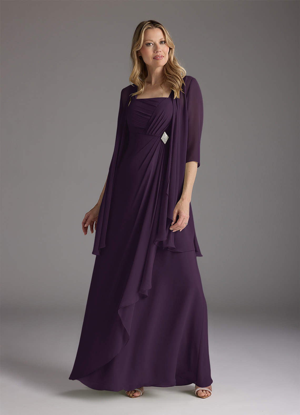 Azazie Weisz Mother of the Bride Dresses Plum A-Line Square Neckline Pleated Chiffon Dress image1