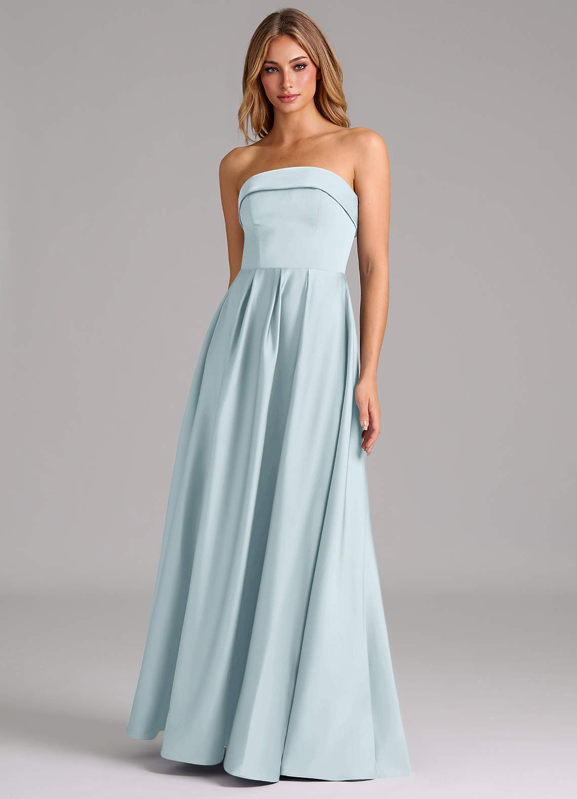 Azazie Lucienne Bridesmaid Dresses Mist A-Line Strapless Stretch Satin Convertible Dress image1