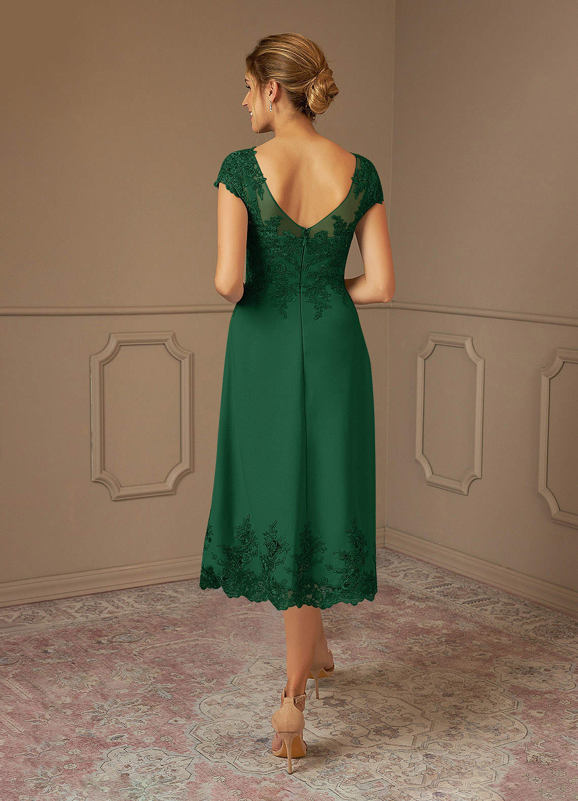 Azazie Terrano Mother of the Bride Dresses Dark Green A-Line Scoop Lace Dress image2