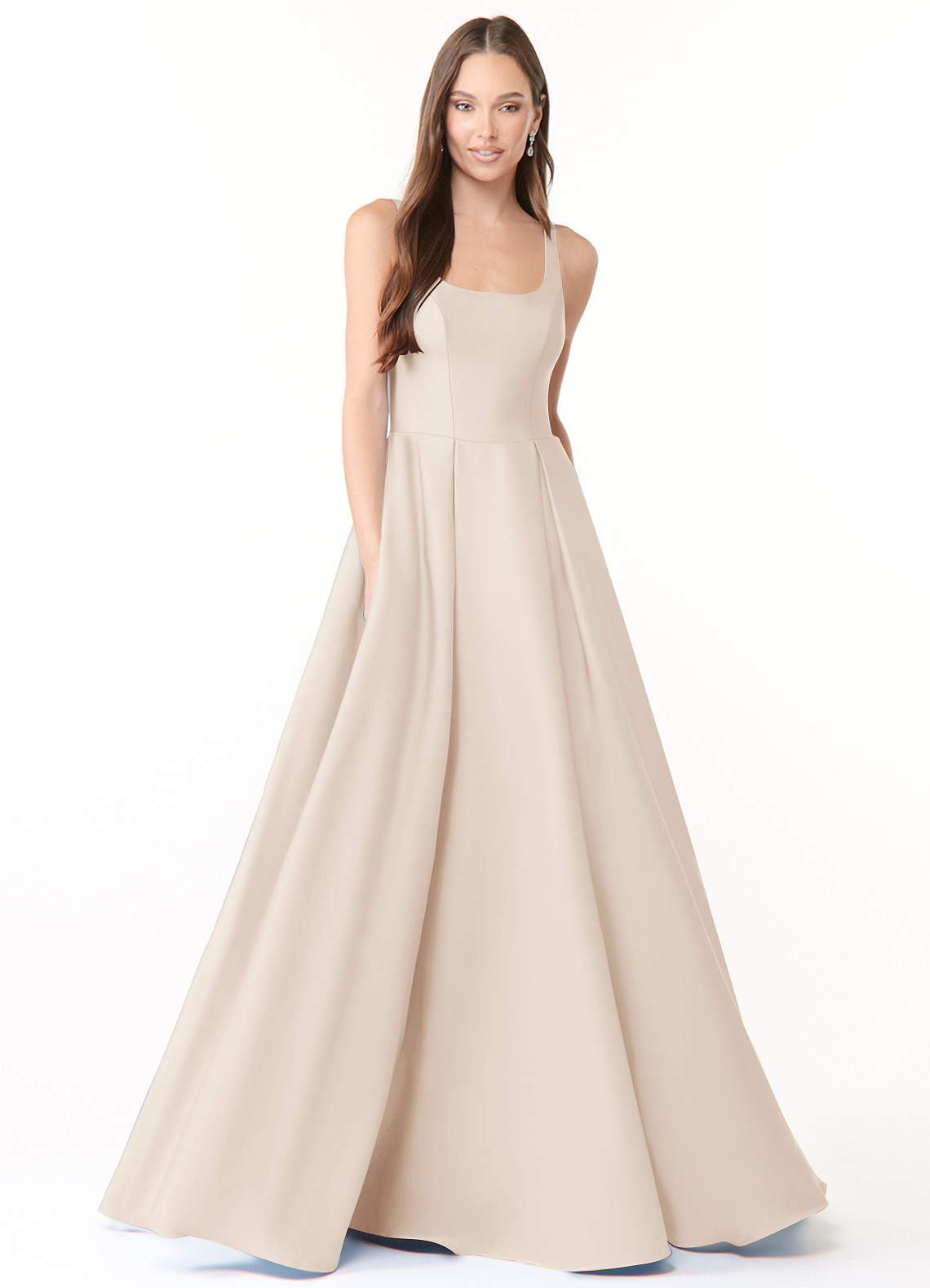 Azazie Neve Bridesmaid Dresses White Alabaster Ball-Gown with Pockets Stretch Satin Dress image1