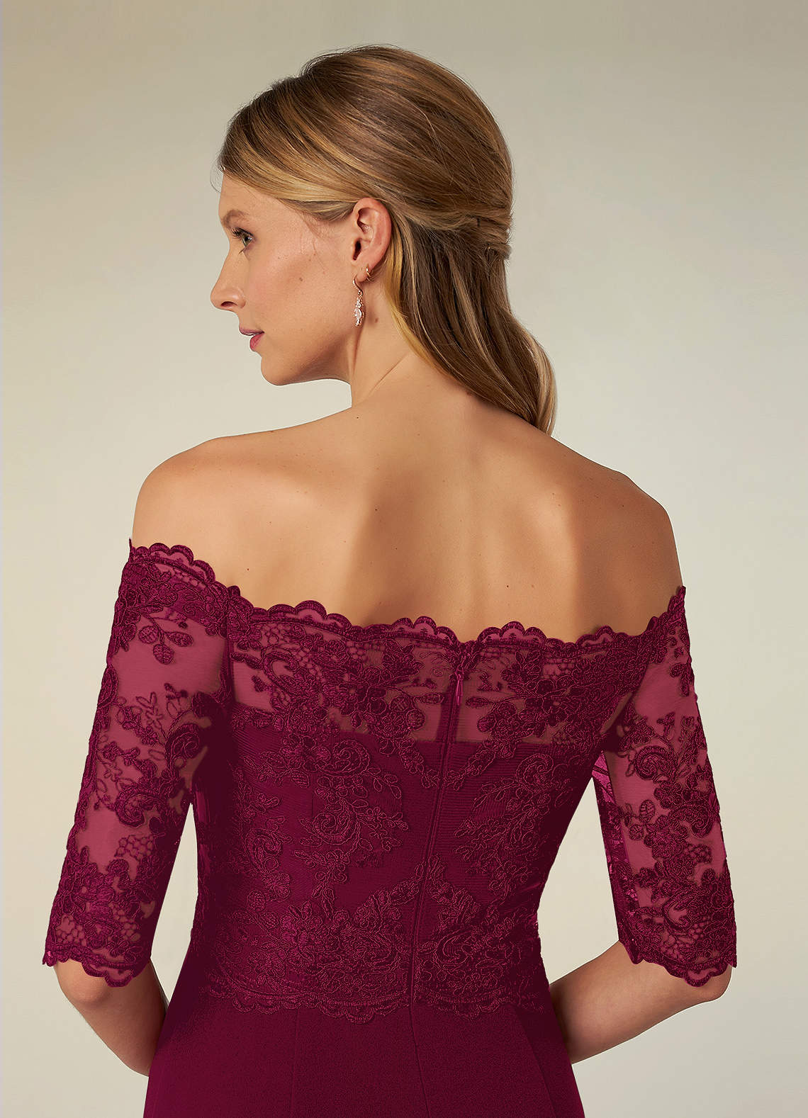 chinese dress ladies Maroon Off Shoulder Half Sleeve Burgundy Lace Long Prom Dresses Evening  Dress #SED233 main image 1