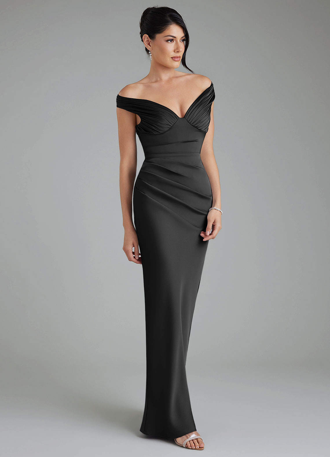 Azazie Sheath V-Neck Floor-Length Stretch Satin Bridesmaid Dresses