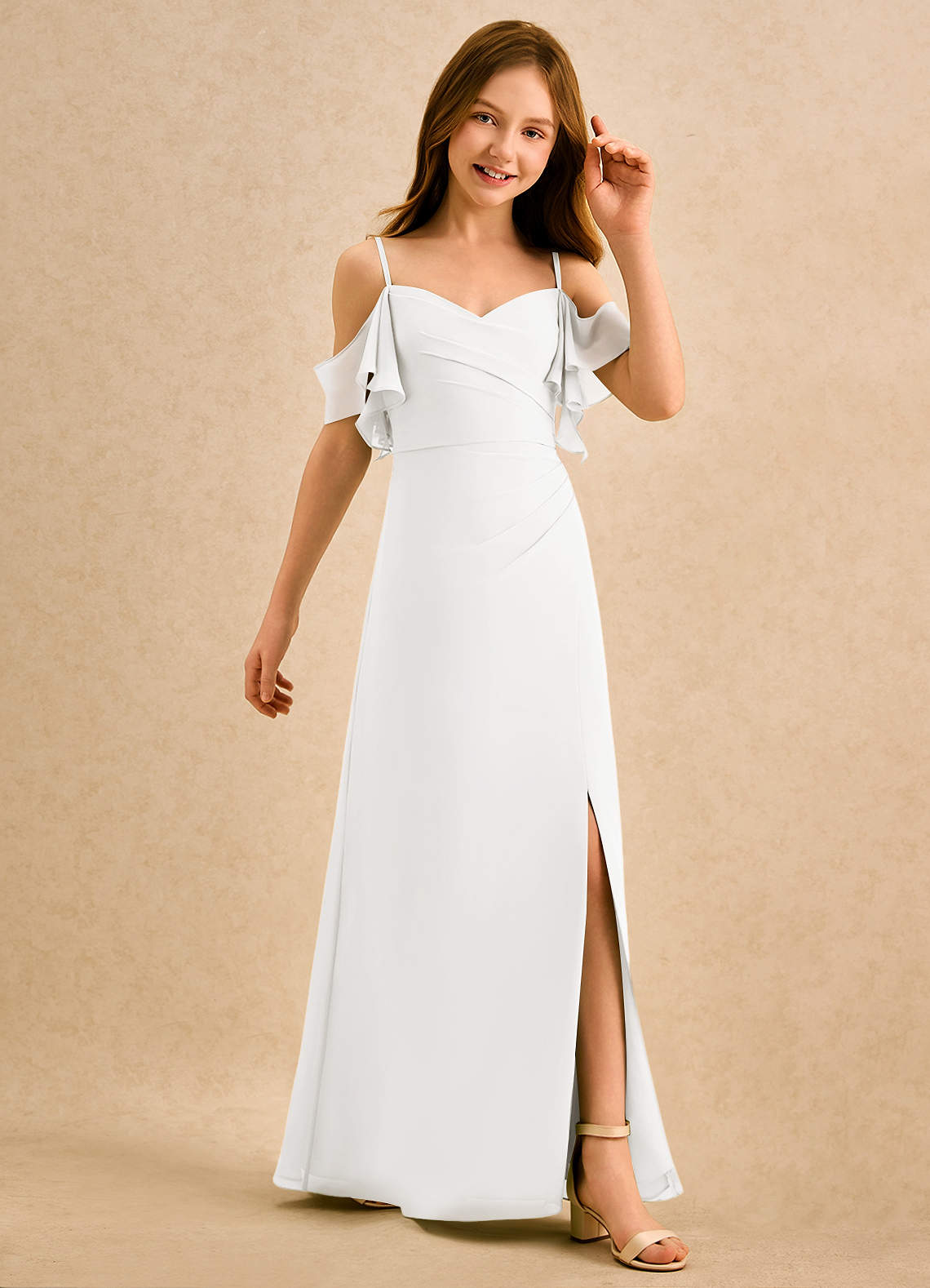 Azazie Pippy Girls Formal Sukienki dla dziewczynek sypiących kwiaty Linia A Dekolt w kształcie serca Szyfon Długość podłogi Sukienka image4