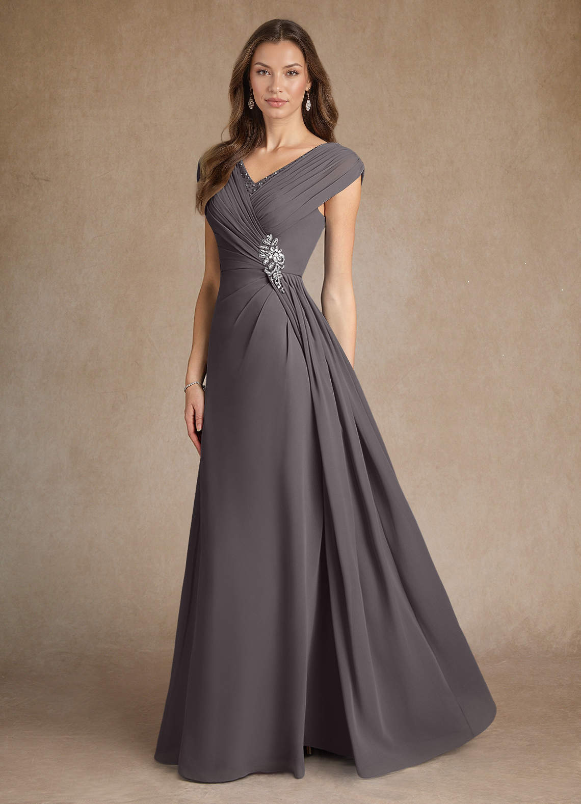 Azazie Bronson Steel Grey A-Line Pleated Chiffon Dress | Azazie Azazie Bronson Steel Grey A-Line Pleated Chiffon Dress | Azazie