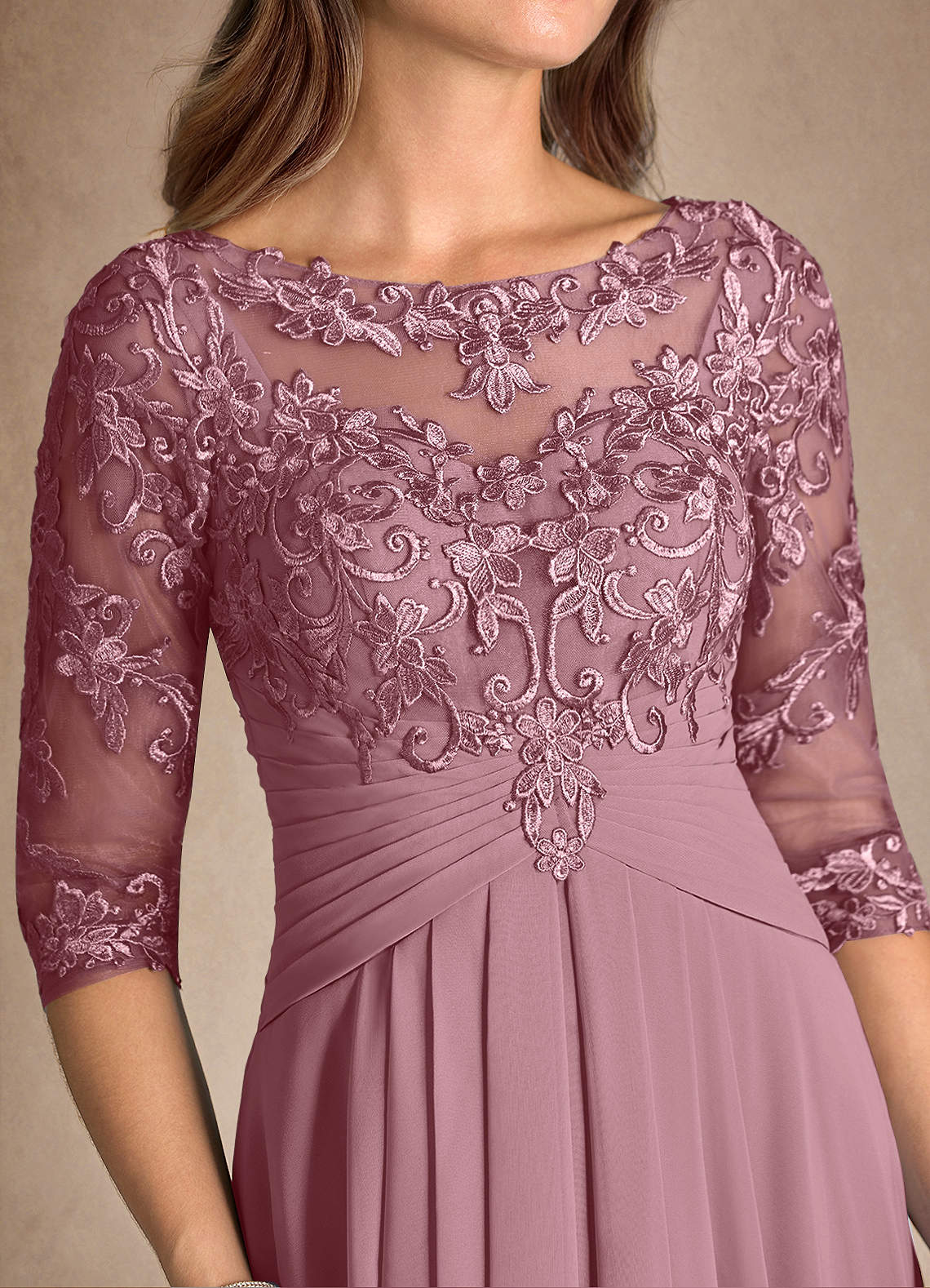 Azazie Marietta Mother of the Bride Dresses Vintage Mauve A-Line Lace Dress image8