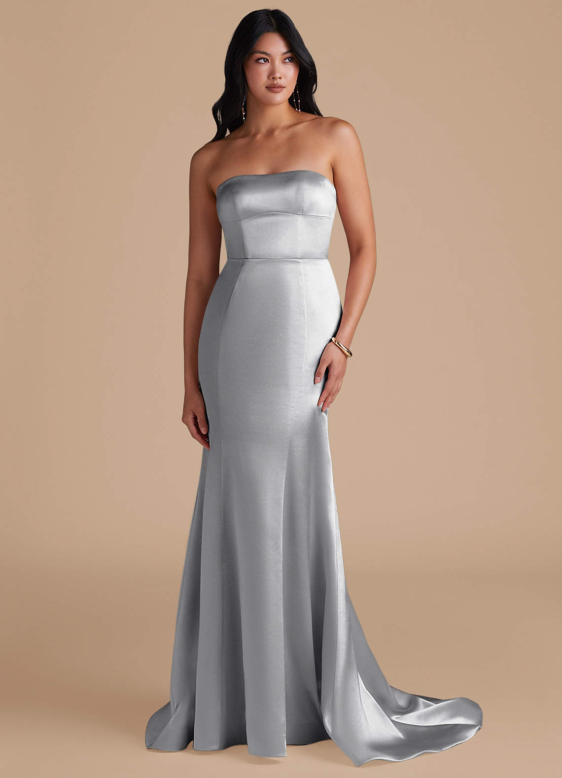 Azazie Aura Brautjungfernkleider Wandelbar Meerjungfrau-Linie Convertible Metallischer Satin Kleid Silber image1