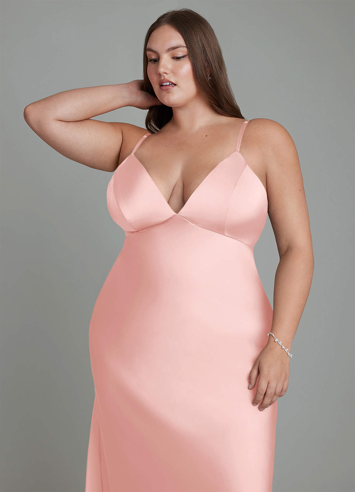 Azazie Stefania Bridesmaid Dresses Powder Pink A-Line Stretch Satin Dress image12