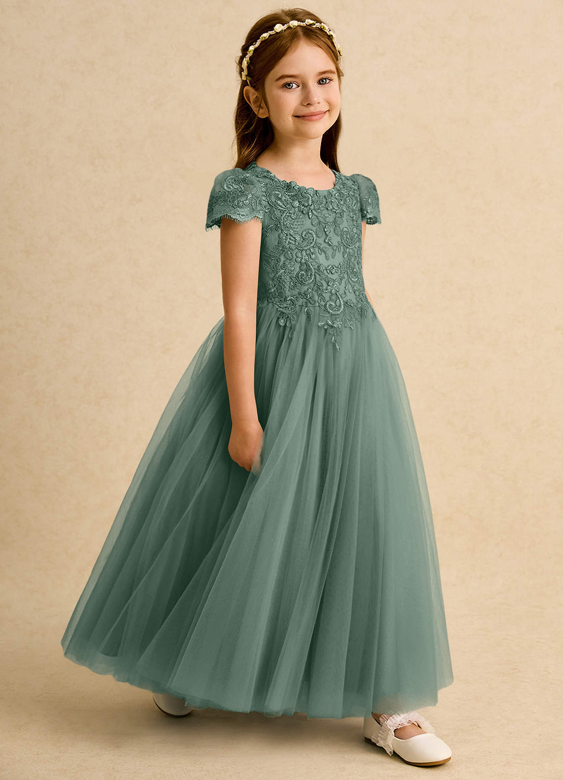 Azazie Puff Flower Girl Klänningar Klä Balklänning i Tyll Spets image2