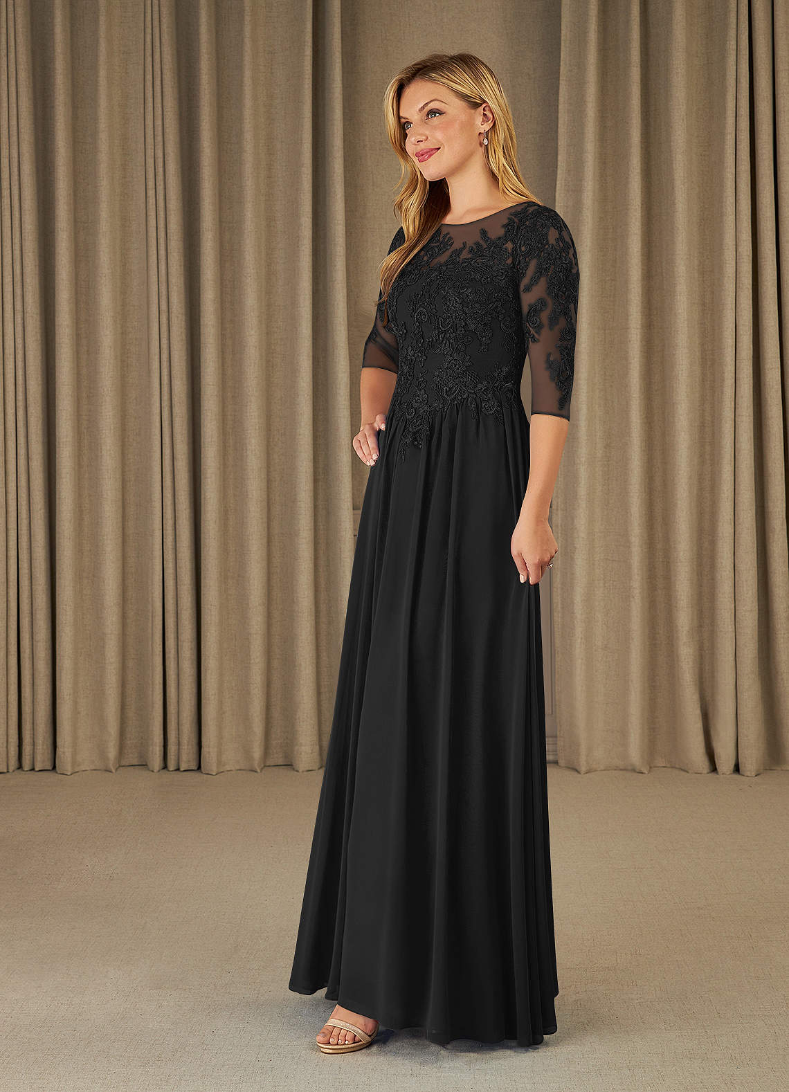 Azazie Mirielle vestidos de madre de la novia Vestido de Negro de Gasa de Corte En A con Encaje Scoop image2
