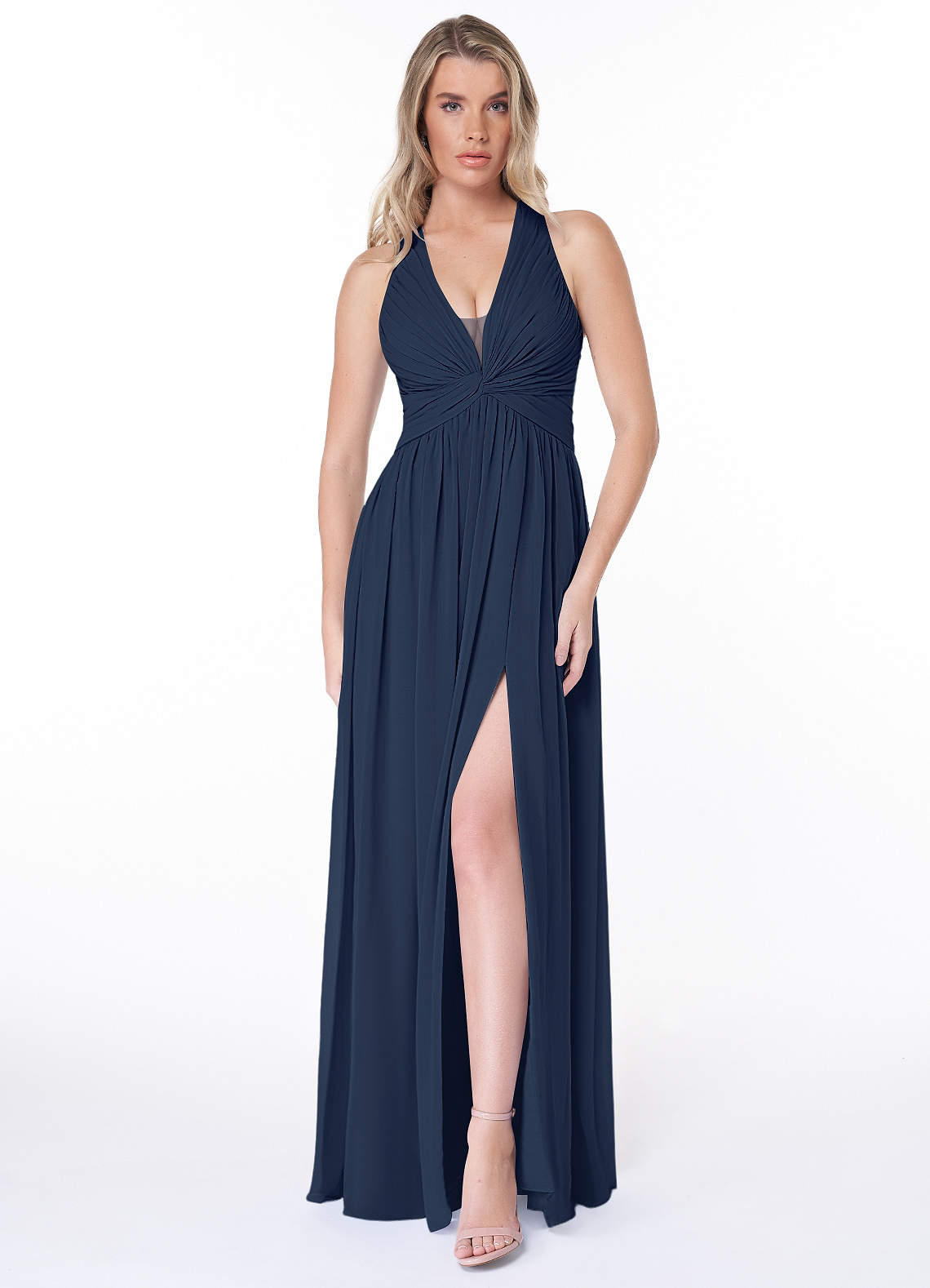 Azazie Jaclyn Bridesmaid Dresses Dark Navy A-Line Pleated Chiffon Dress image1