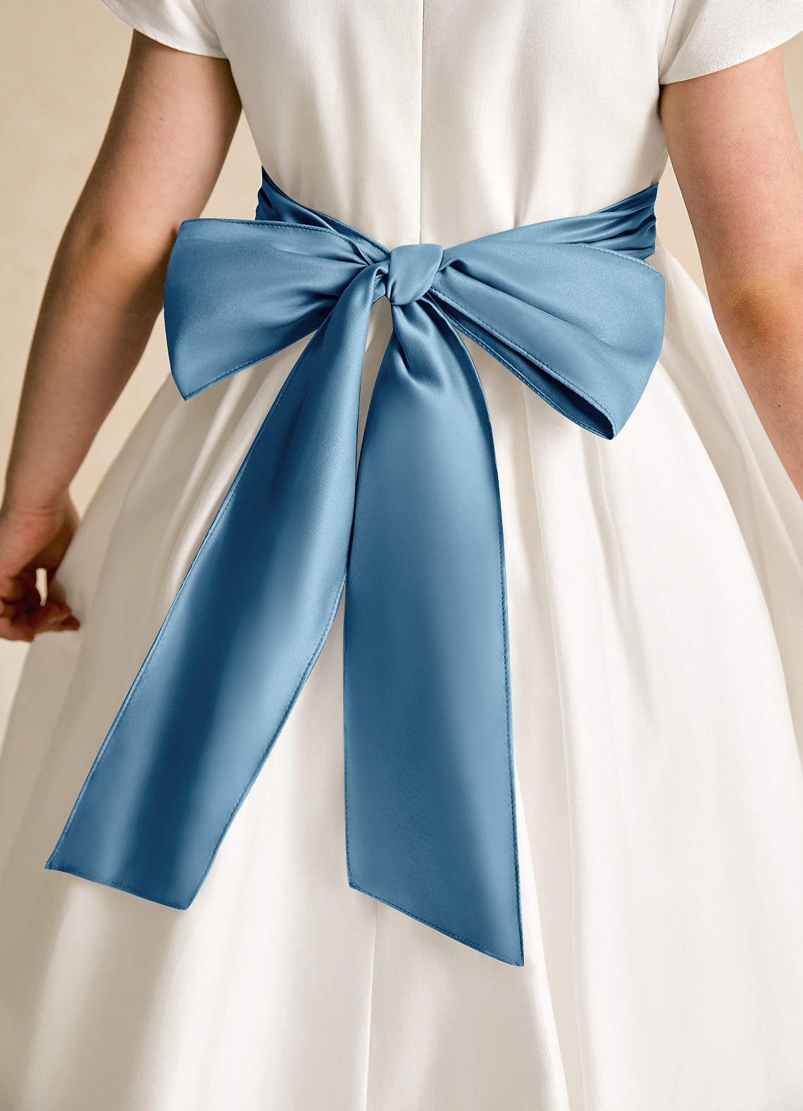 Azazie Deary Flower Girl Dresses Ivory Steel Blue A-Line Bow Cotton Dress image7