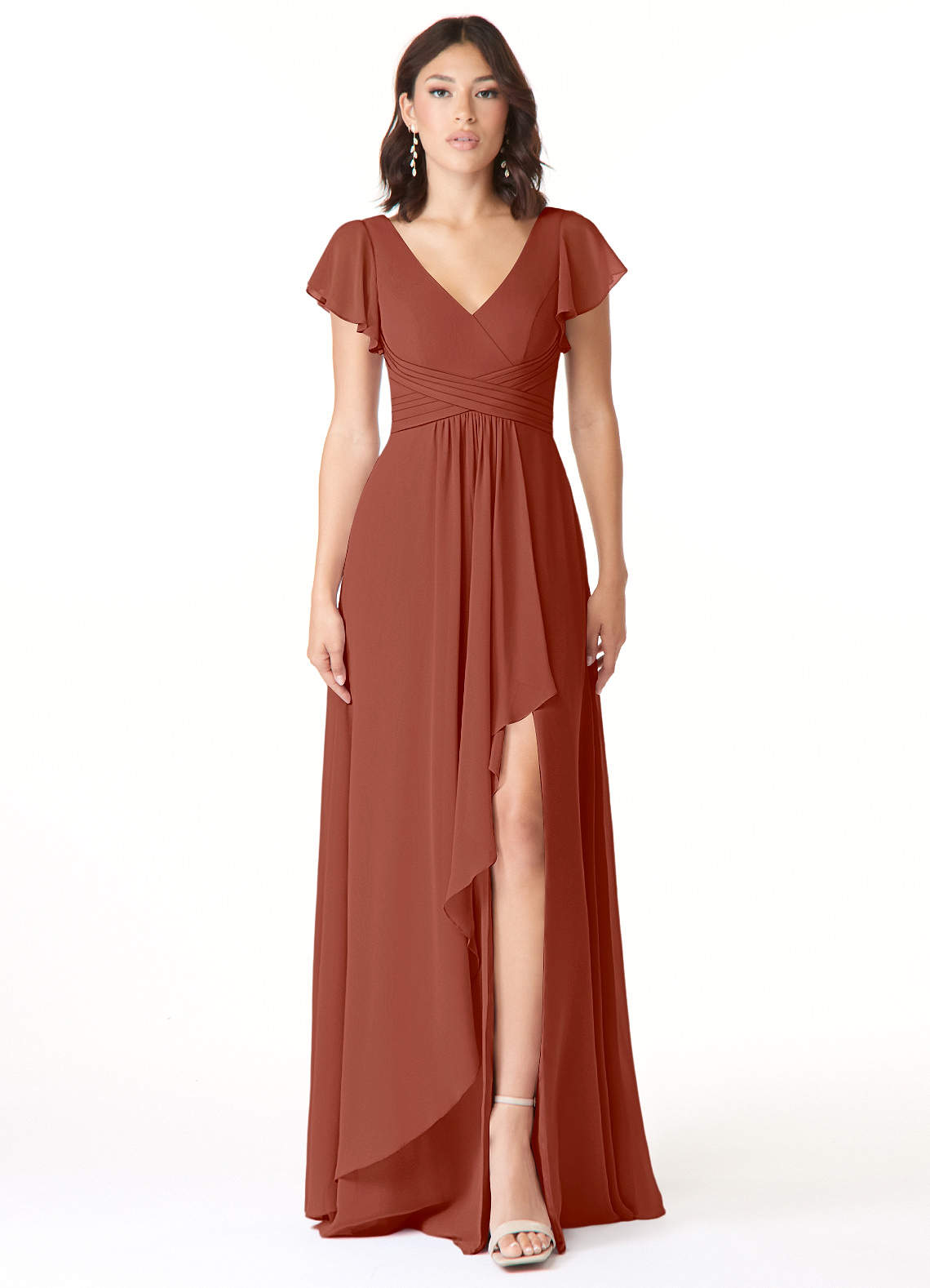 Azazie Omari Bridesmaid Dresses Auburn A-Line Chiffon Dress image1