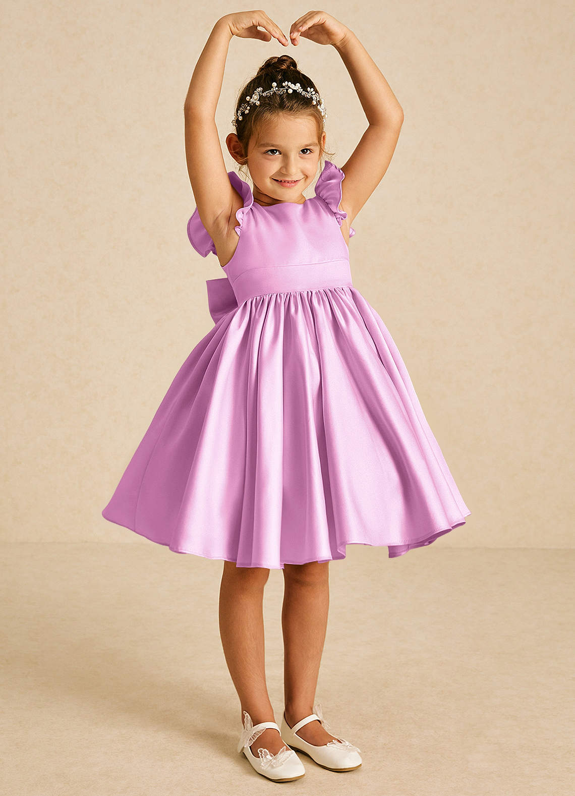 Azazie Tootsie Blumenmädchenkleider A-Linie Schleifen Matte Satin Kleid Bonbonrosa image1
