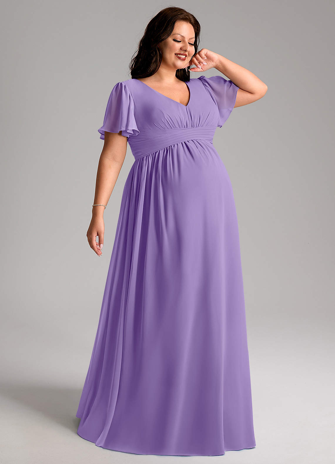 Azazie Verna Maternity Bridesmaid Dresses A-Line V-Neck Ruched Chiffon Floor-Length Dress image1