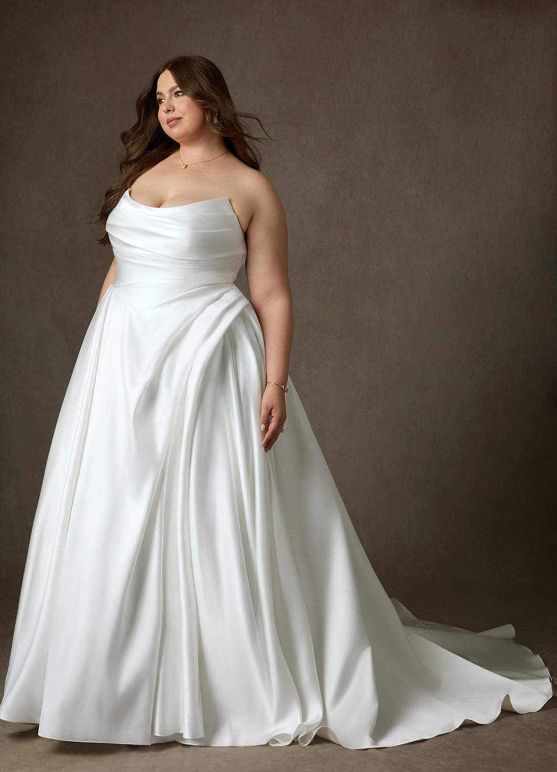 Azazie Adelise Wedding Dresses Diamond White Ball-Gown Strapless Satin Dress image12
