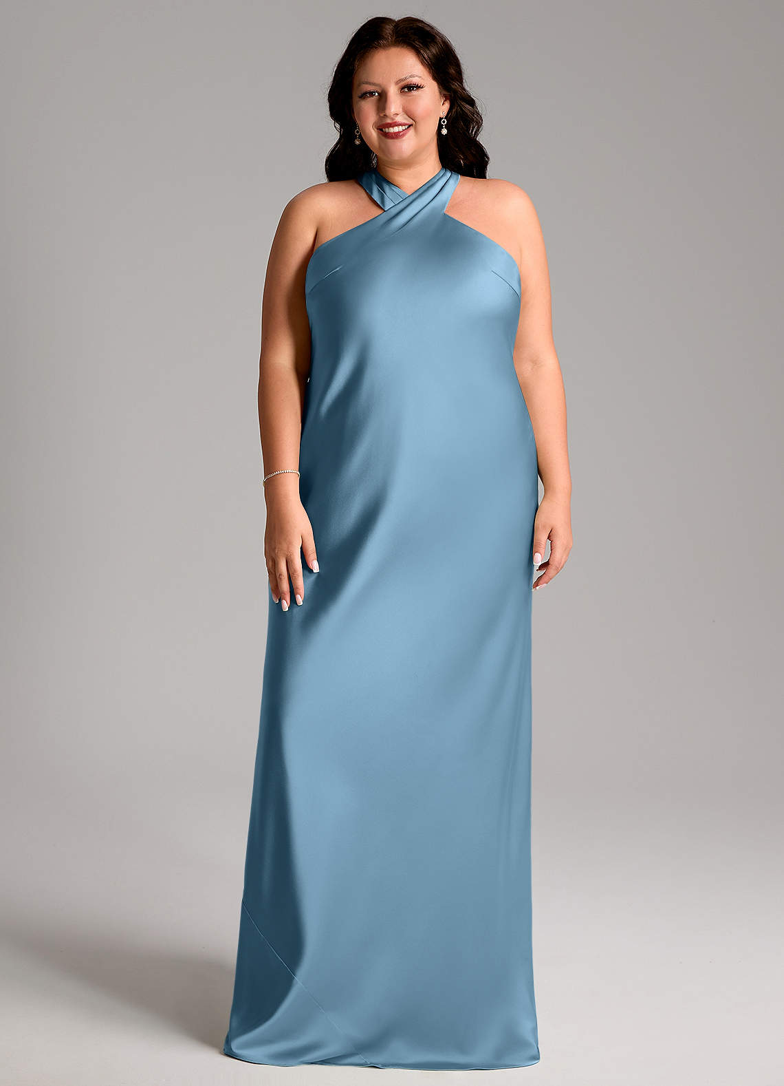 Azazie Doretta Bridesmaid Dresses Steel Blue Mermaid Pleated Stretch Satin Dress image5