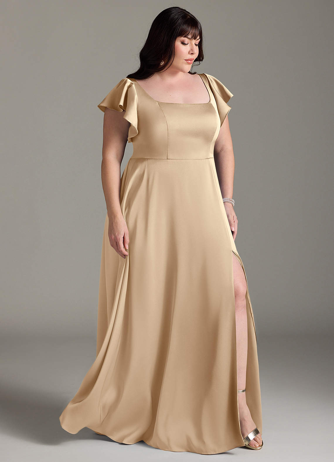 Azazie Bondi Bridesmaid Dresses Champagne A-Line Bow Stretch Satin Dress image8