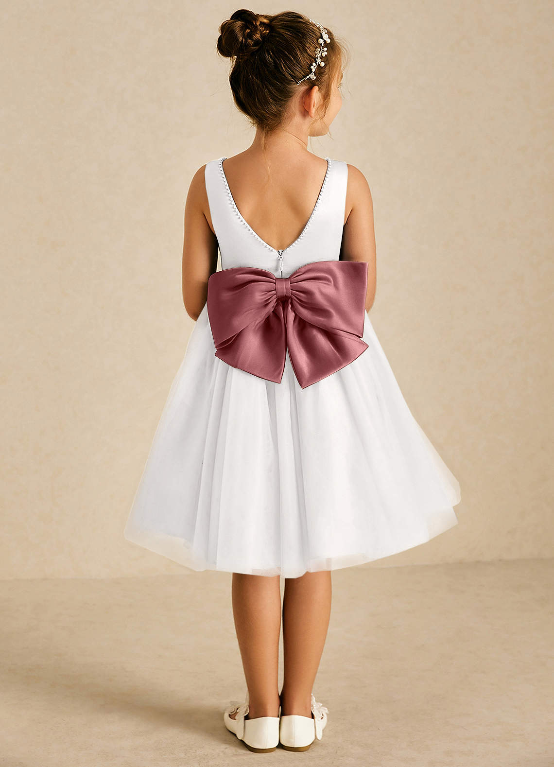 Azazie Seline Flower Girl Dresses Ivory Amethyst A-Line Bow Tulle Dress image1