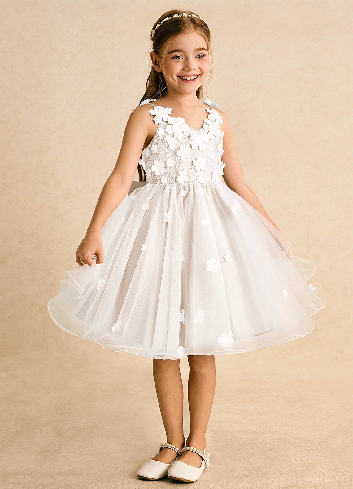 Azazie Junebug Vestidos de florista Vestido Marfim Alabastro Branco de Tule de Vestido de baile com Renda image4