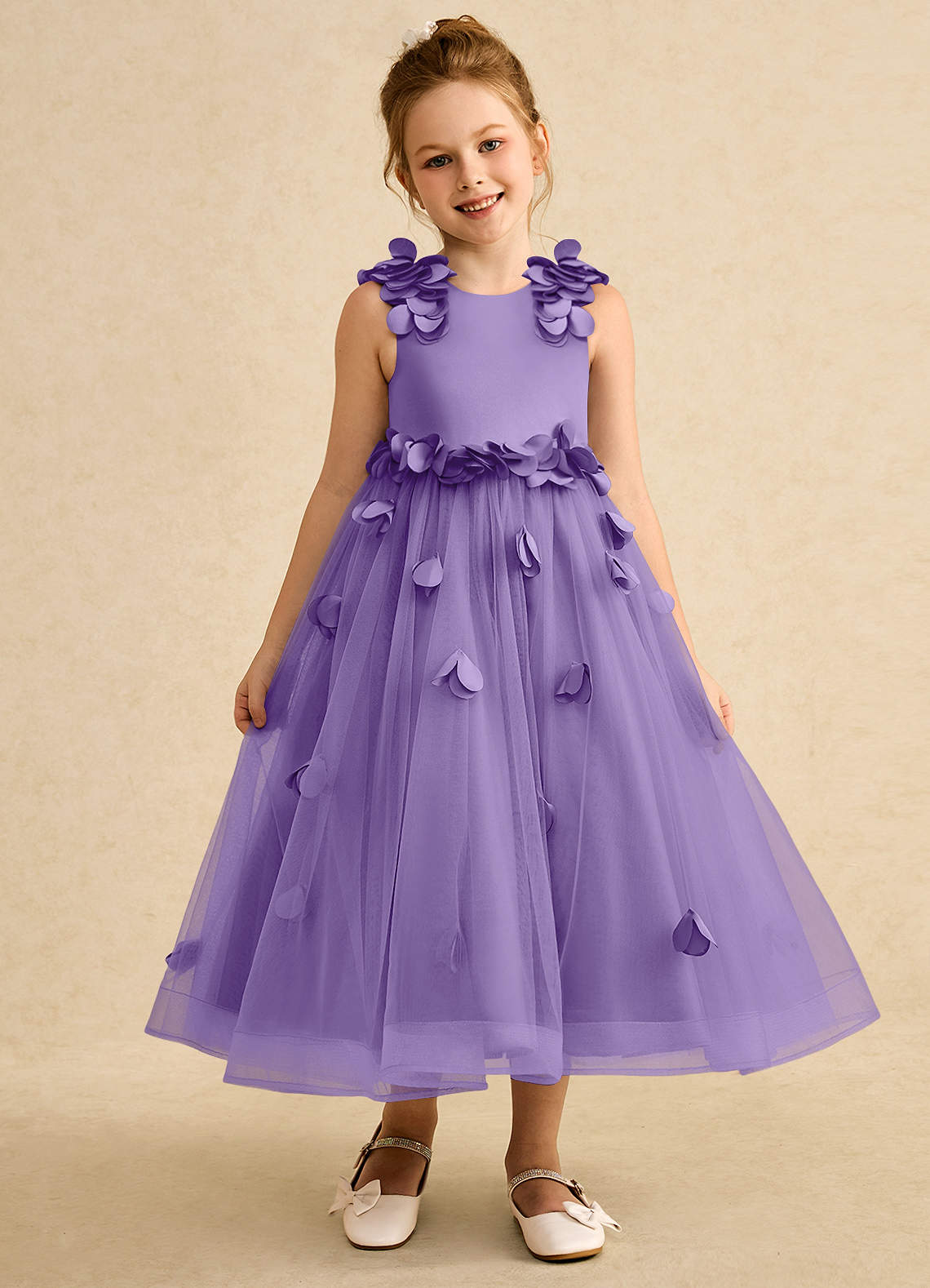 Azazie Atta Robe Demoiselle D'honneur Fillette Robe Trapèze en Tulle Ue épaule Tahiti image1