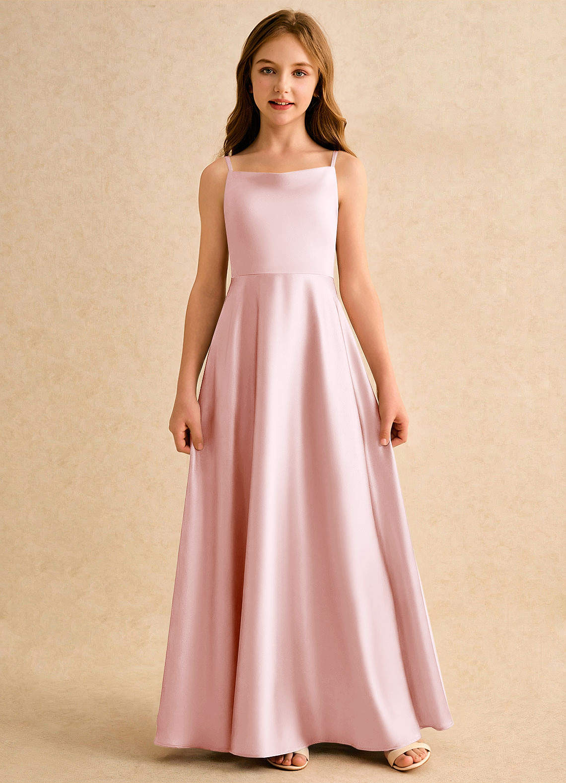 Azazie Joella Girls Formal Sukienki dla dziewczynek sypiących kwiaty Linia A Pofałdowany Satyna elastyczna Długość podłogi Sukienka image3
