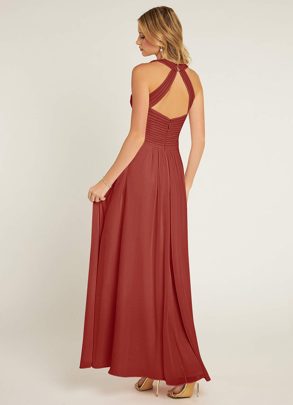 Sweetheart Neck Empire Chiffon Dresses with Belt Terracotta