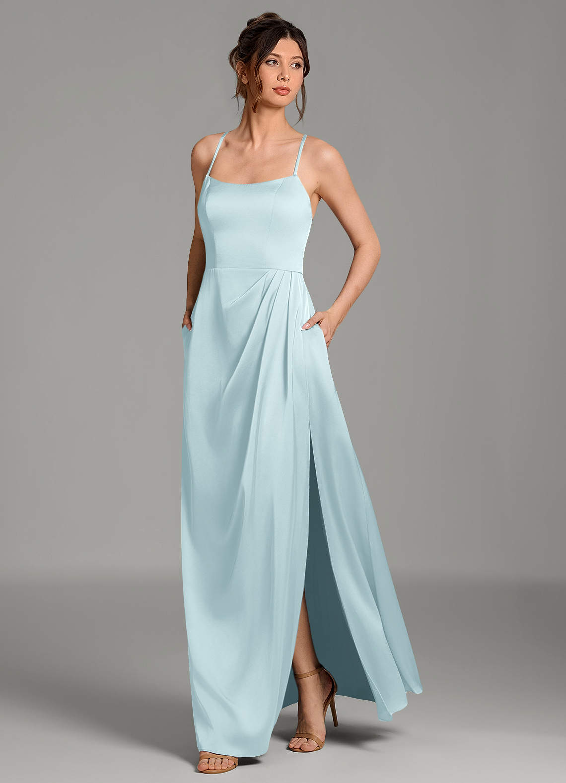 frankie silk dress blue Azazie Cloud Stretch Satin Bridesmaid Dresses The Classic Mom 82cm/32.5in Size:Size 16 Navy Blue Dress With