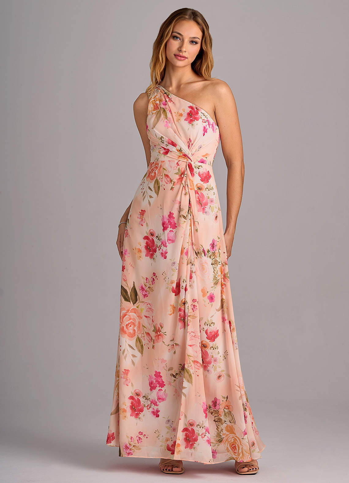 Azazie Brooke Bridesmaid Dresses Abstract Bouquet Floral A-Line One Shoulder Chiffon Dress image3