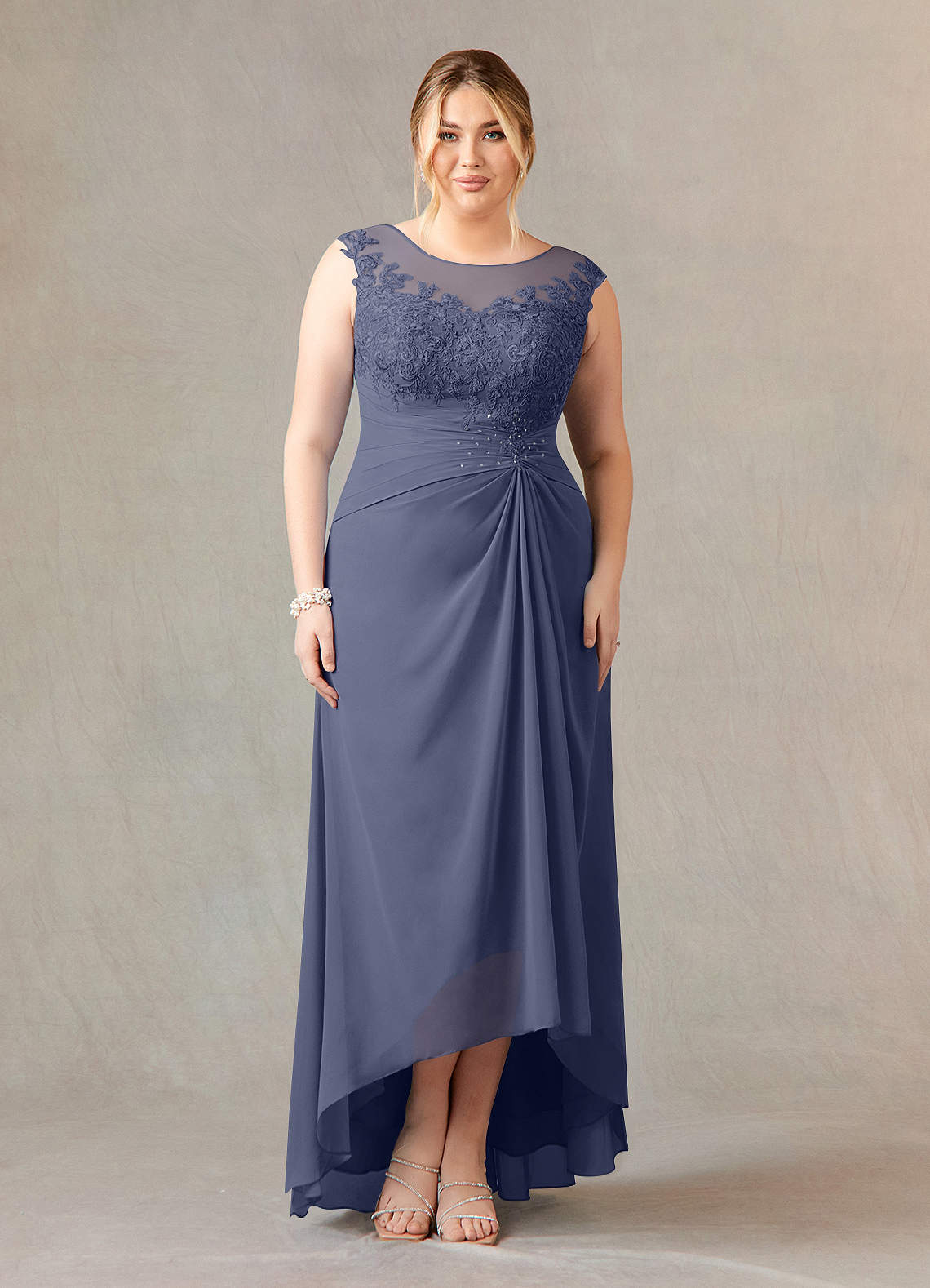Azazie Endora Mother of the Bride Dresses A-Line Scoop Lace Chiffon Asymmetrical Dress image1