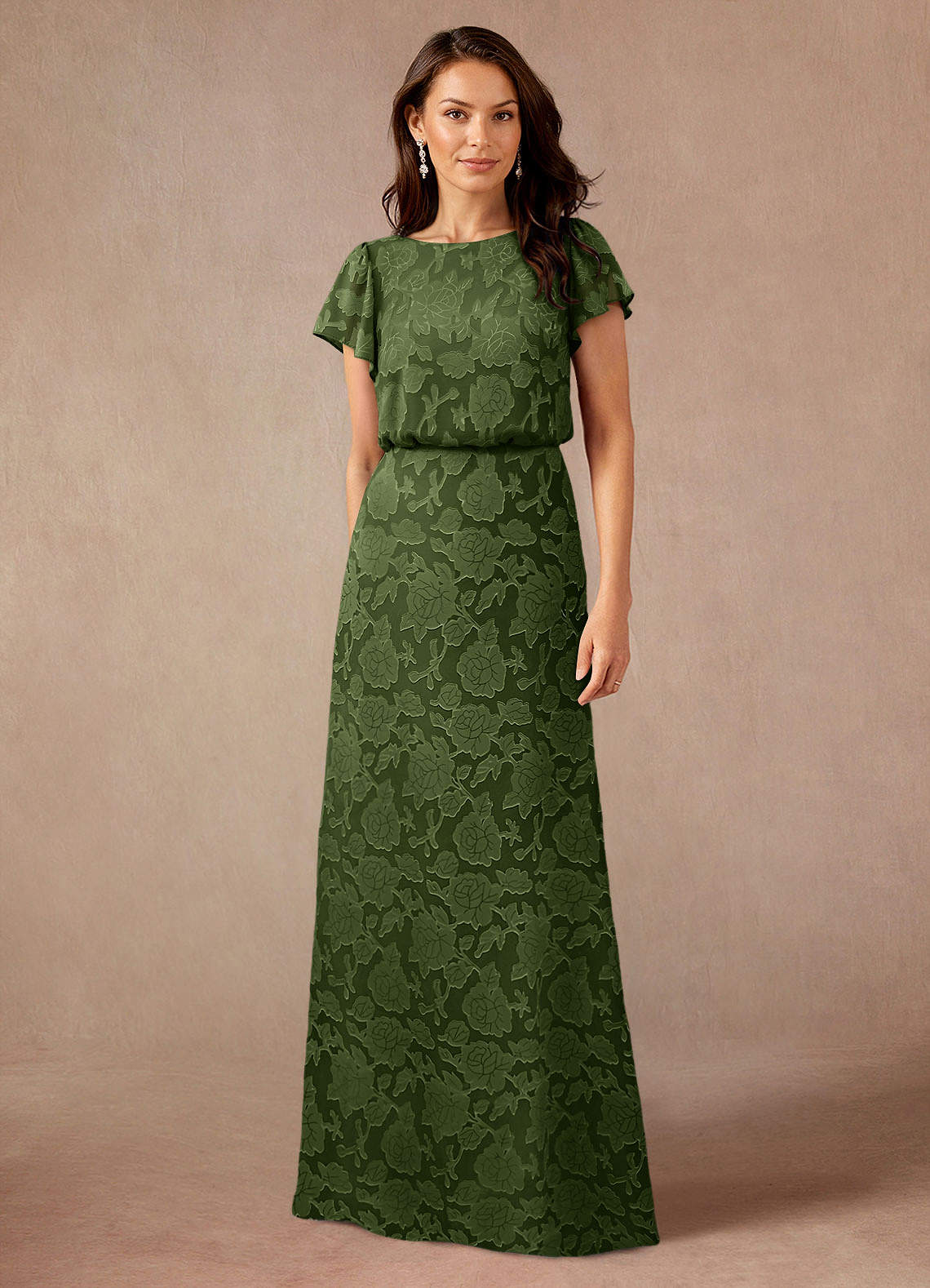 Azazie Lehi Olive A-Line Boatneck Floral Burnout Dress | Azazie