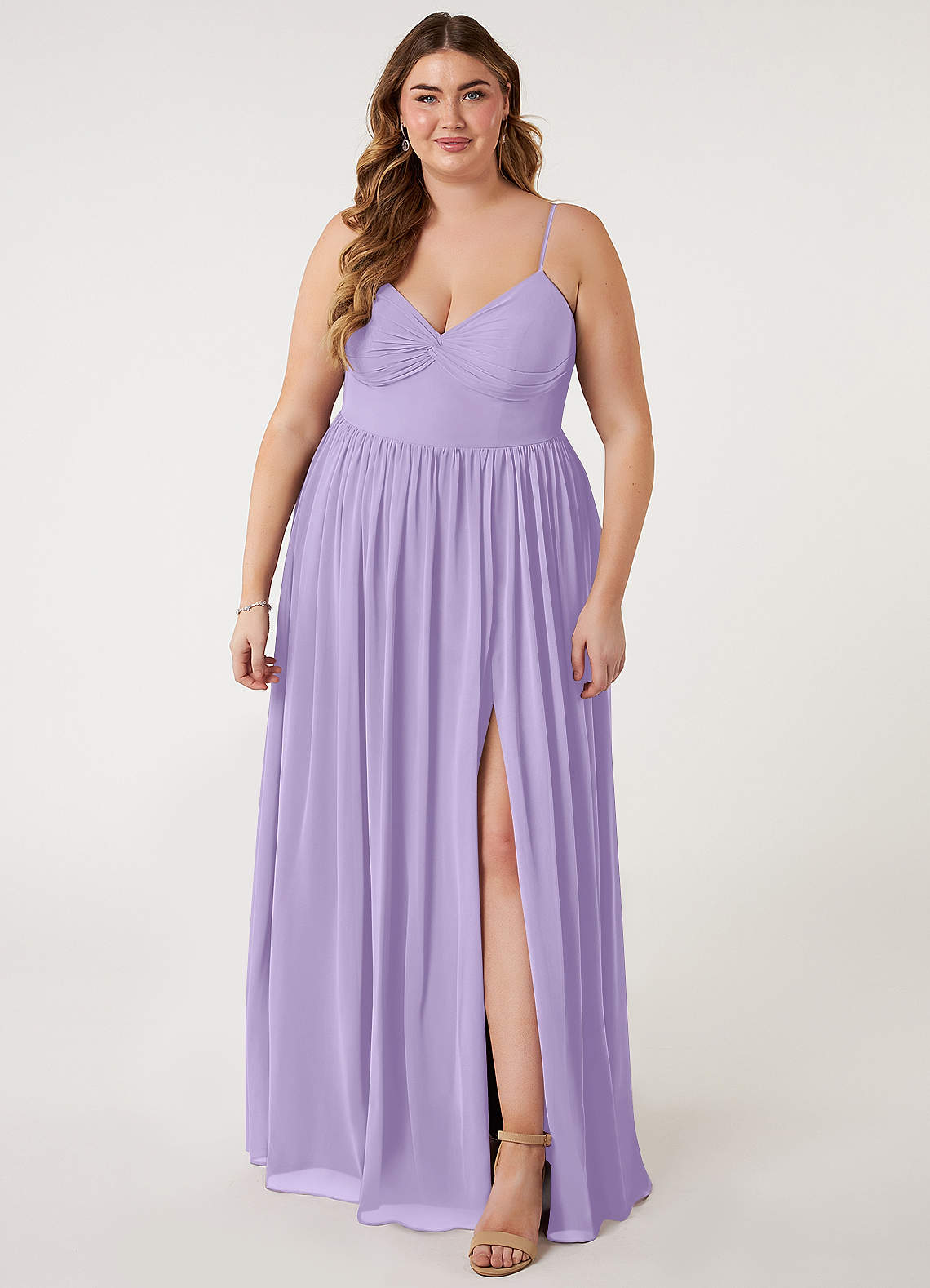 Azazie Zeya Bridesmaid Dresses Lilac A-Line V-Neck Pleated Chiffon Dress image1