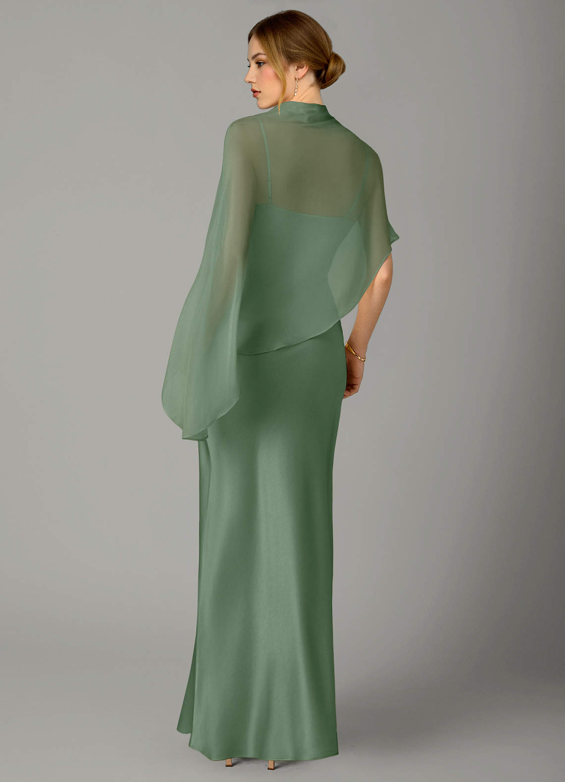 Azazie Jaleesa Brudtärnklänningar Klä av A-Linje i Stretch Satin Hög hals Matcha image5