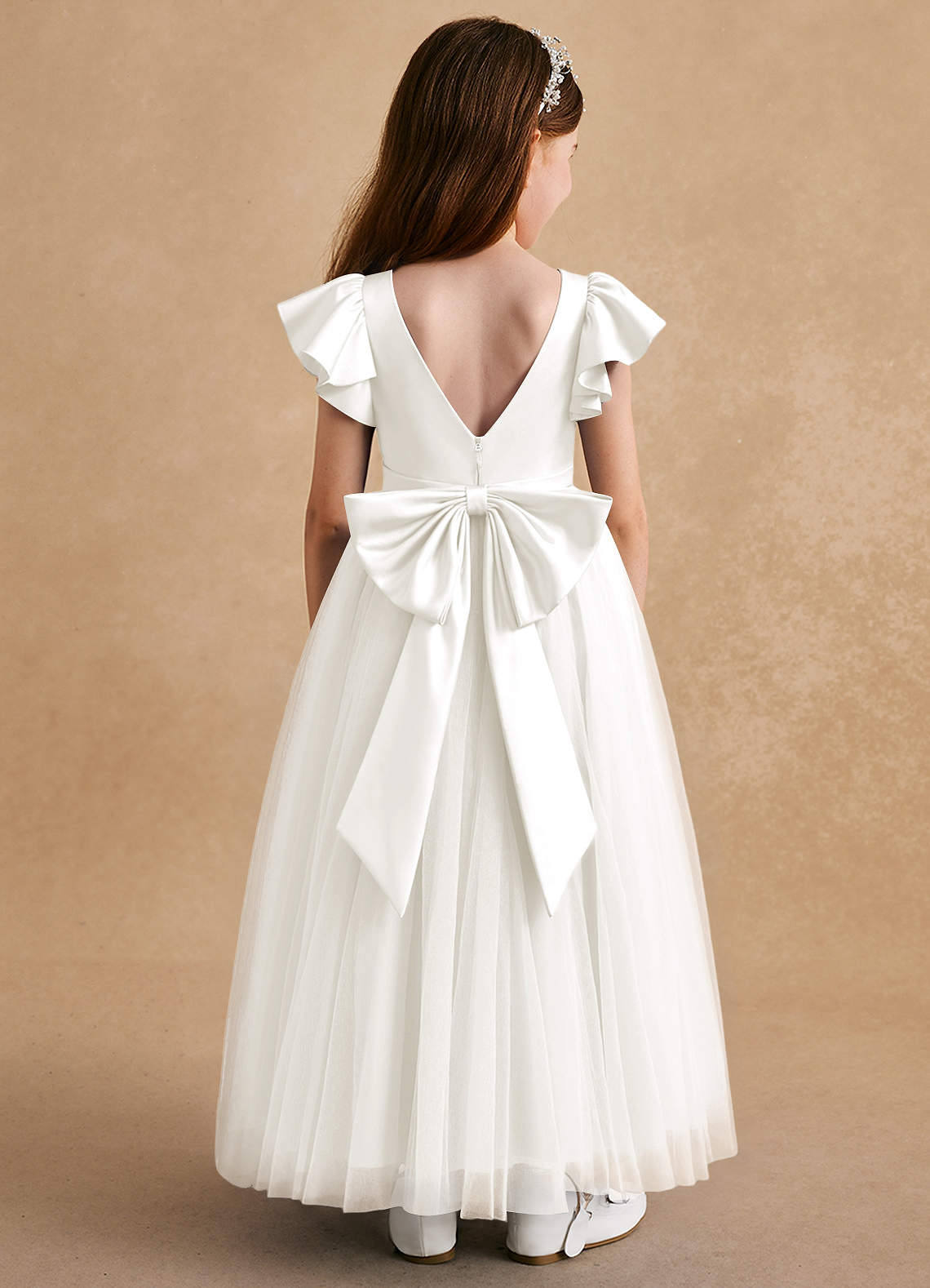 Azazie Suzy Blumenmädchenkleider A-Linie mit ärmel Tüll Kleid Elfenbein image1