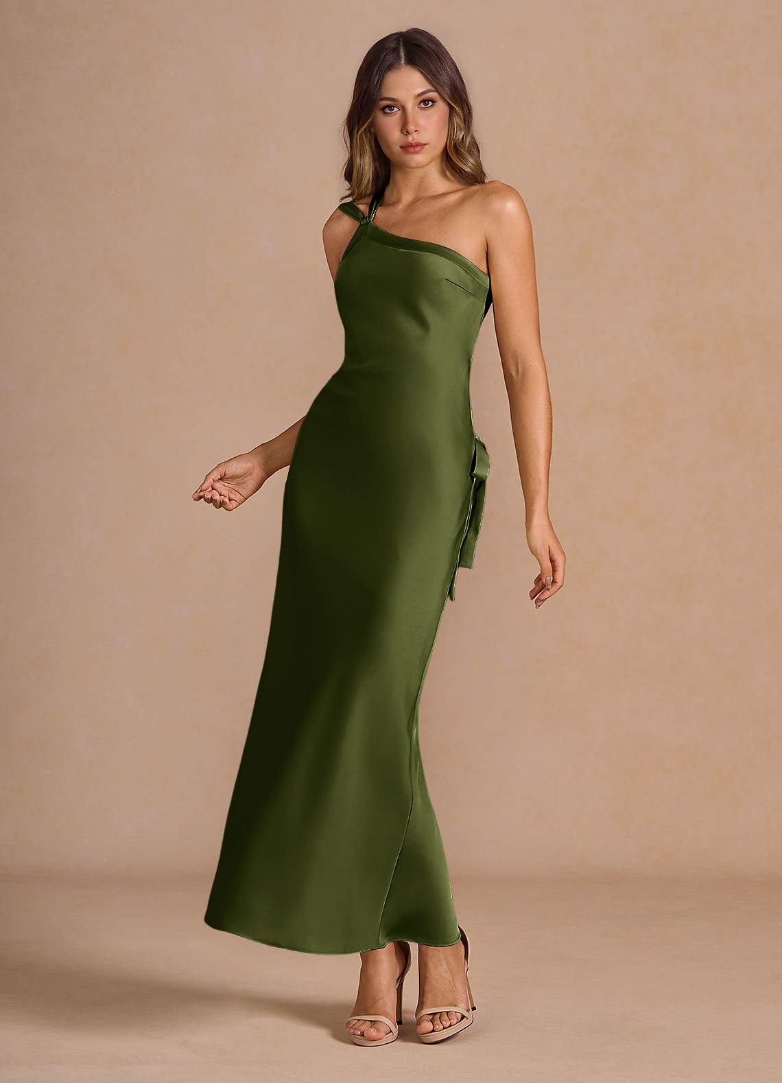 olive green loose dress Loose Linen Dress Joelle Stone Green ❤️ menique main image 1