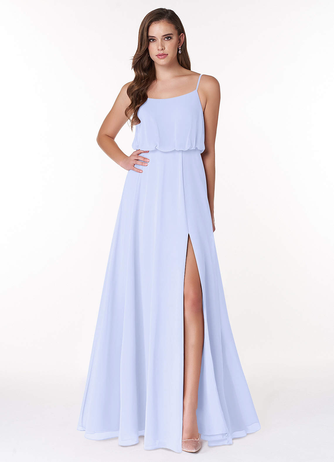 Azazie Lupe Bridesmaid Dresses Lavender A-Line Scoop Blouson Chiffon Dress image1