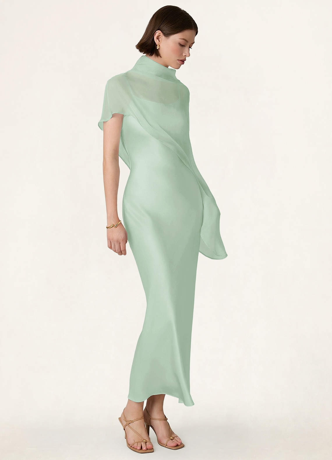 front Azazie Matching Color Chiffon Bias Cut Cape