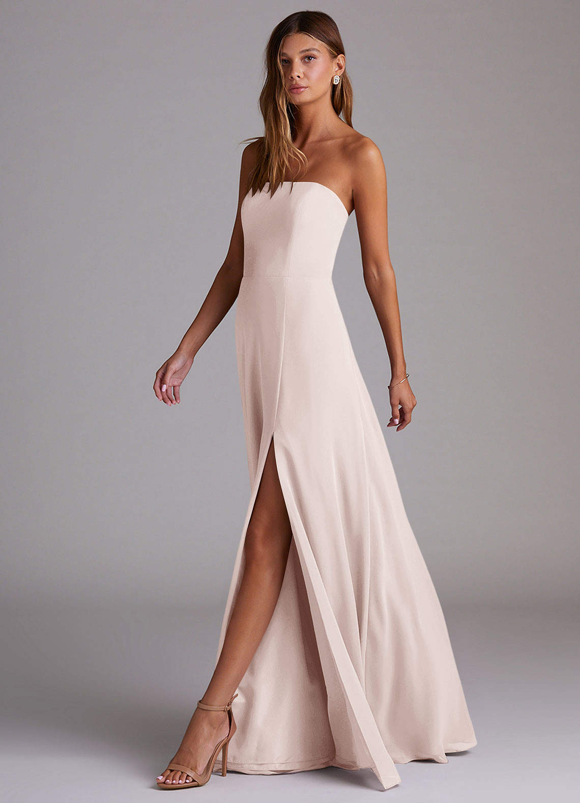 Azazie Wren Vestidos de madrinha de casamento Vestido Pétala De Rosa de Chiffon de Linha A com Fenda Lateral image3